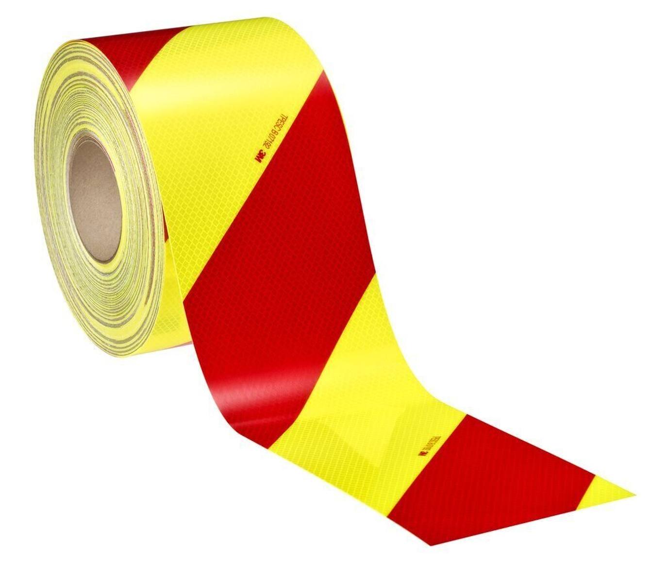 3M Diamond Grade DG³ Ajoneuvojen varoitusmerkintä 4083-33, punainen/fluoresoiva keltainen 1x oikealle osoittava / 1x vasemmalle osoittava, 140 mm x 45,7 m.