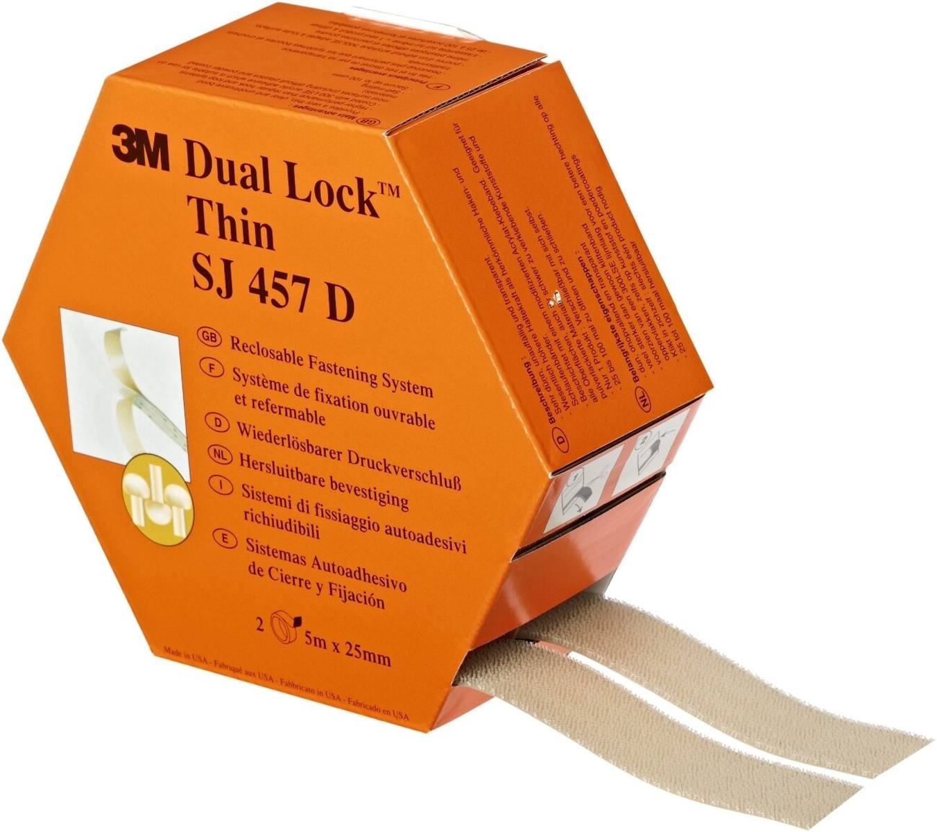 3M Dual Lock flexibler Druckverschluss mit dünner Verschlussdicke SJ457D, Transluzent, 25,4 mm x 10 m, 1,7 mm, 109 Köpfe/cm2,