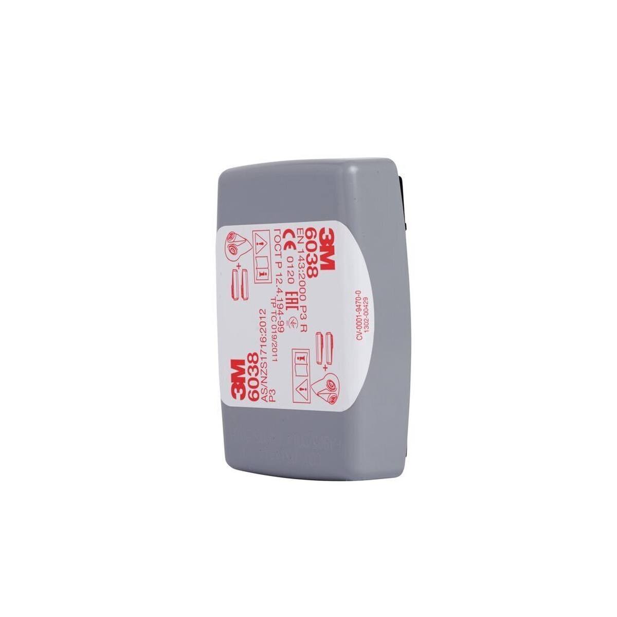 3M 6038 P3R particle filter with activated carbon in a robust plastic housing suitable for particularly tough working environments