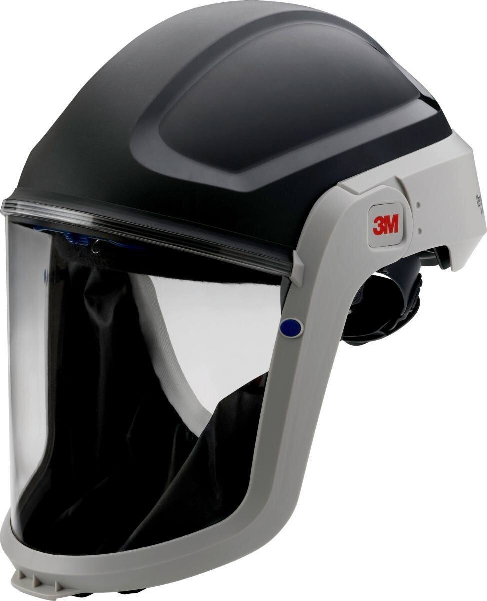  3M Speedglas Visière transparente Versaflo M-307 avec protection de la tête intégrée, avec protection respiratoire à ventilation assistée Adflo avec tuyau d'air QRS, adaptateur, débitmètre d'air, préfiltre, pare-étincelles, filtre à particules