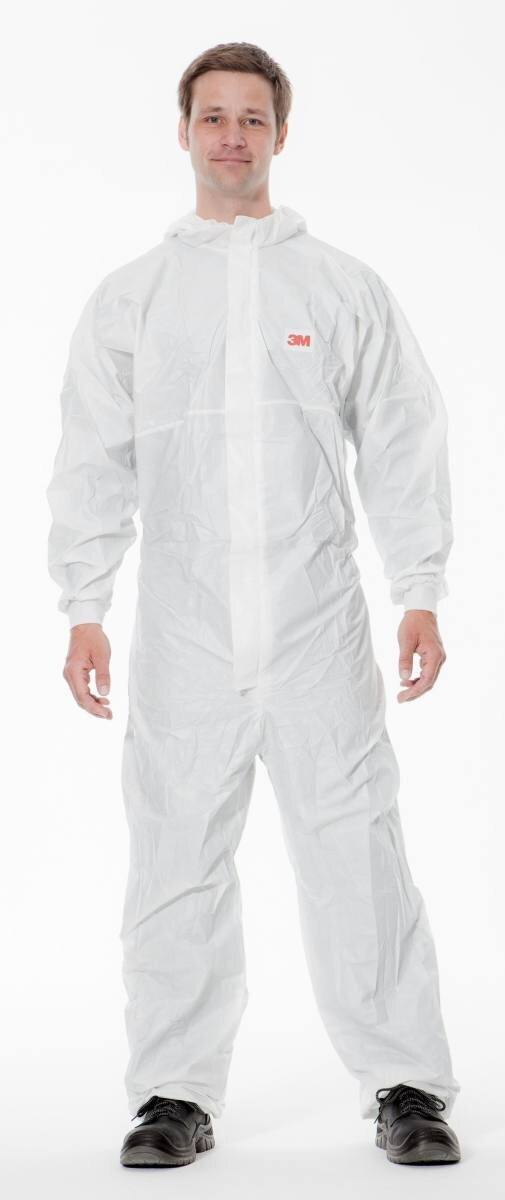3M 4540+ coverall, white+blue, type 5/6, size L, robust, lint-free, reinforced seams, SMMMS material, breathable, detachable zipper, knitted cuffs