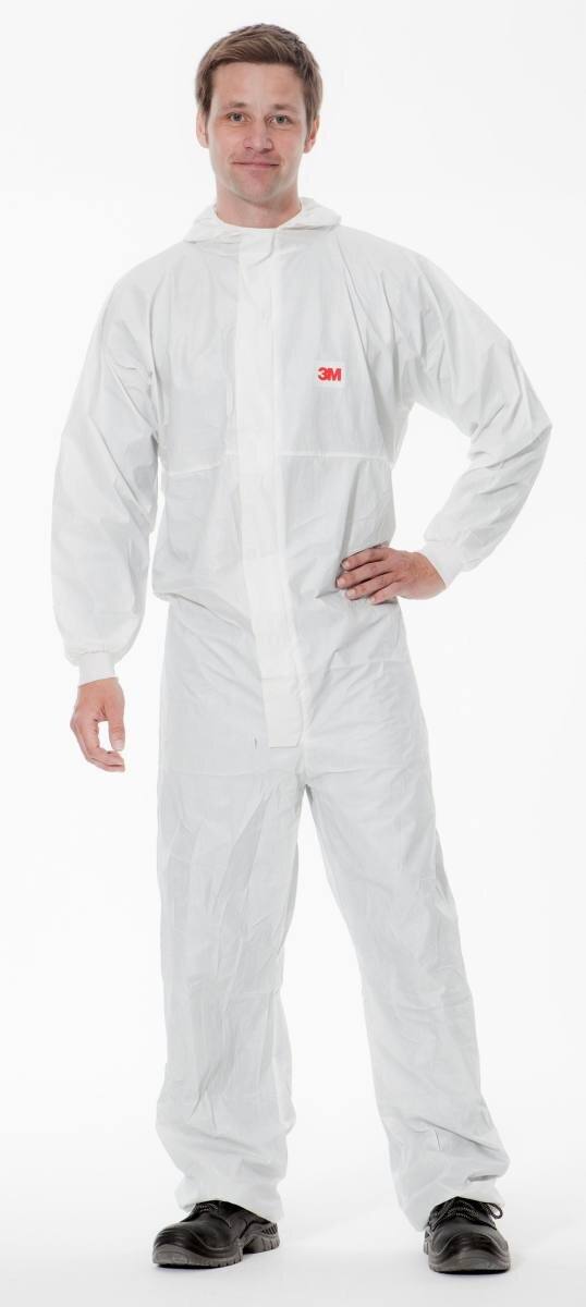 3M 4545 Protective coverall, white, TYPE 5/6, size 4XL, material PE laminate, antistatic coating, particularly low-linting, detachable zip, knitted cuffs