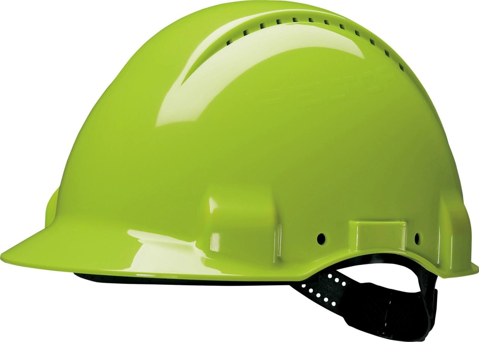 elmetto di sicurezza 3M G3000 G30CUV di colore verde neon, ventilato, con uvicatore, pinlock e fascia antisudore in plastica