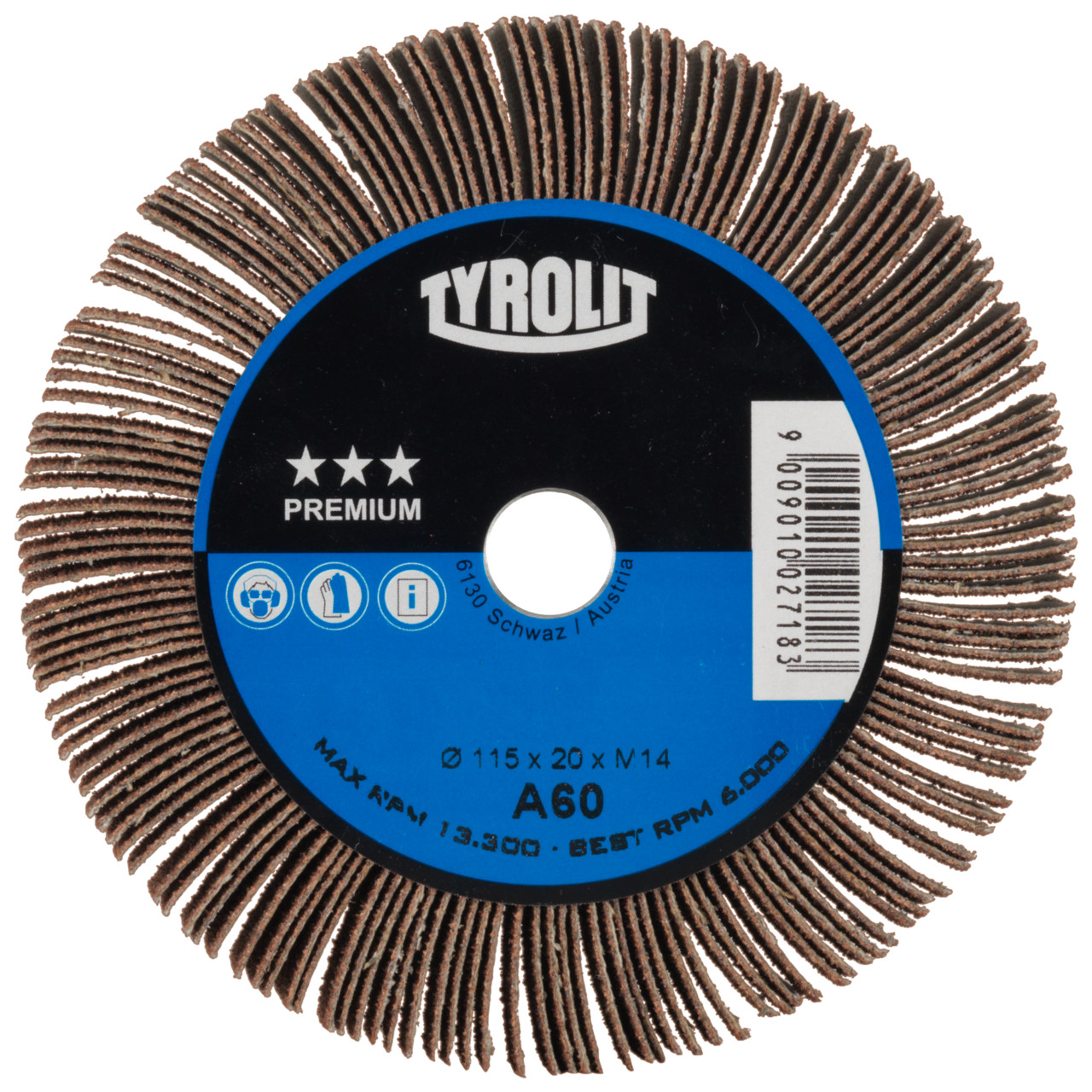 Tyrolit A-P01 C X Ruote a ventaglio DxD 115x20 Per acciaio, metalli non ferrosi e legno, P60, forma: 1LA - (ruota a ventaglio), Art. 34057513