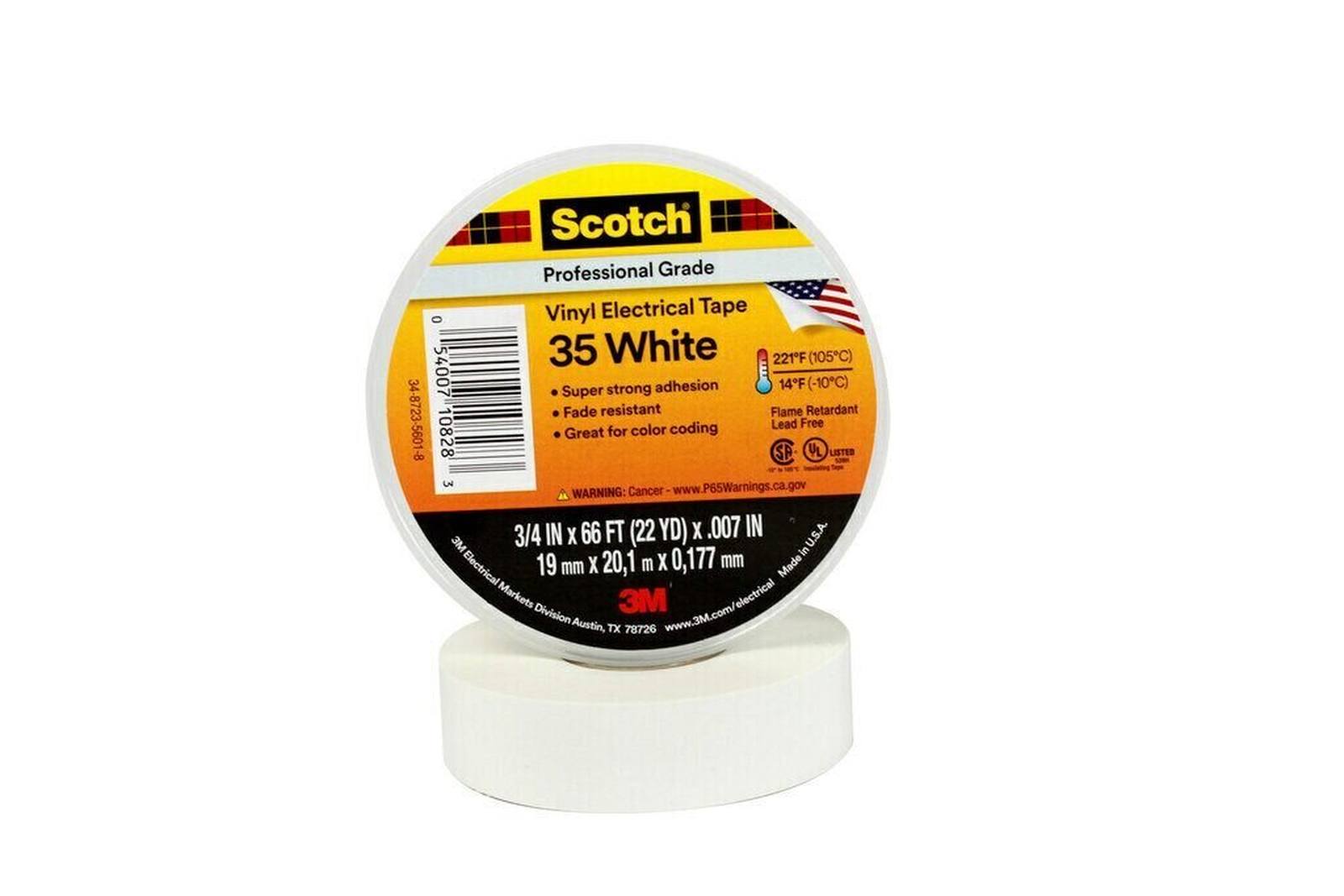 3M Scotch 35 vinyl electrical insulating tape, white, 19 mm x 20 m, 0.18 mm