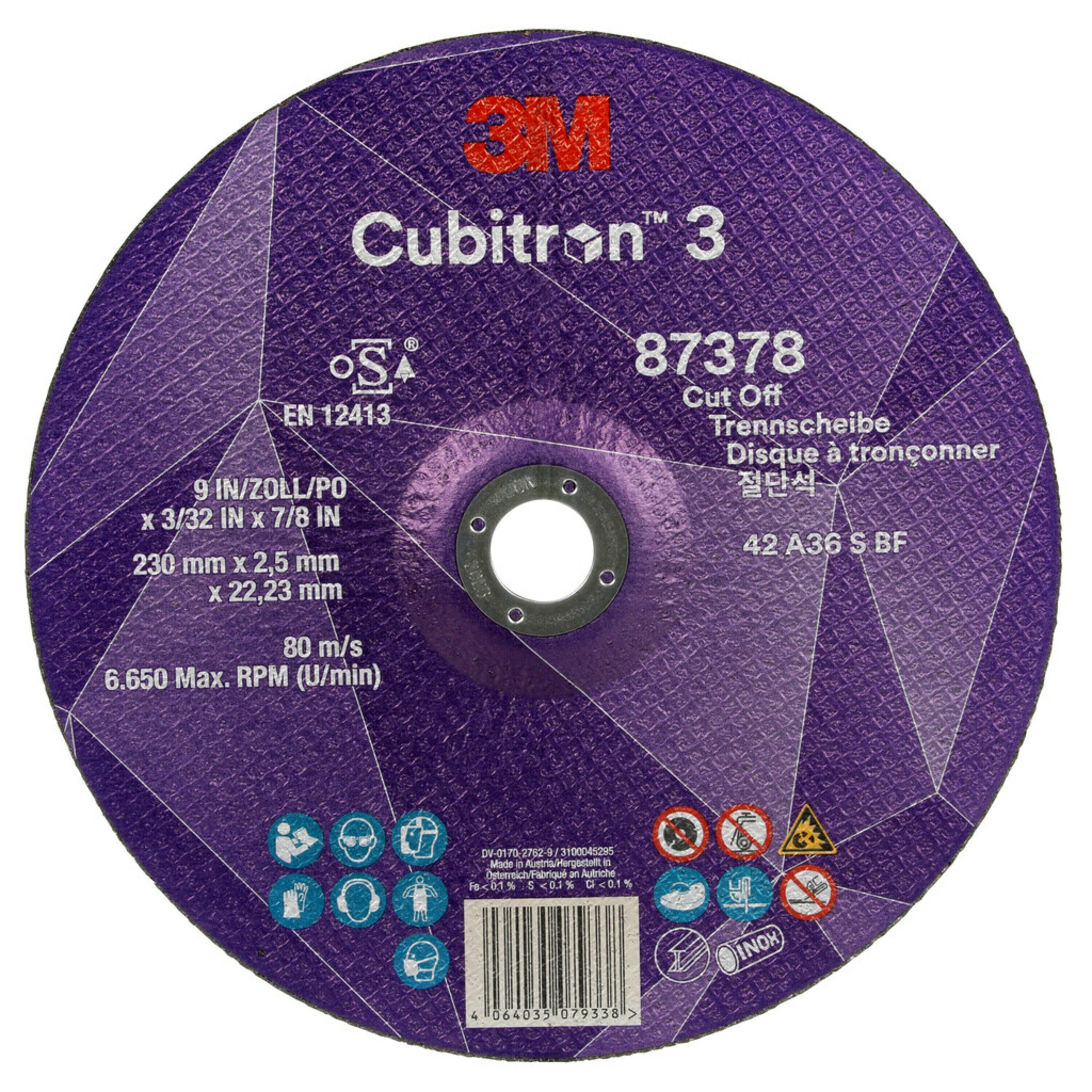 Disco de corte 3M Cubitron 3, 230 mm, 2,5 mm, 22,23 mm, 36 , tipo 42 #87378