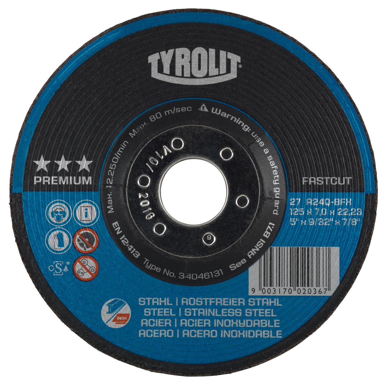 TYROLIT grinding wheel DxUxH 115x7x22.23 FASTCUT for steel and stainless steel, shape: 27 - offset version, Art. 5293