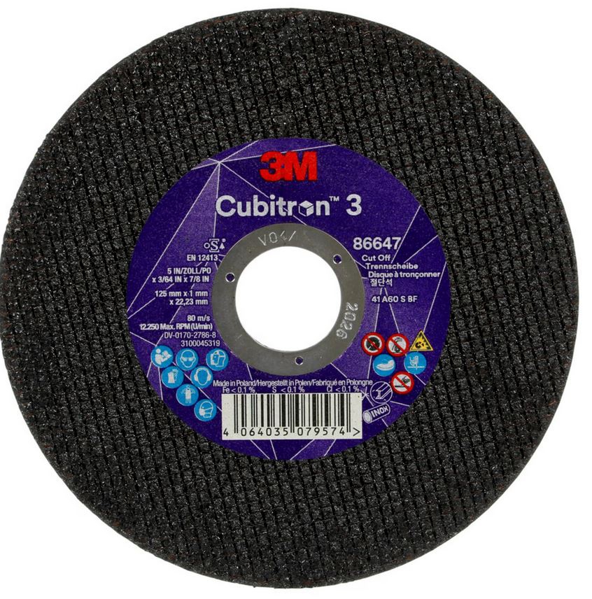 3M Cubitron 3 disco da taglio, 125 mm, 1 mm, 22,23 mm, 60 , tipo 41 #86647