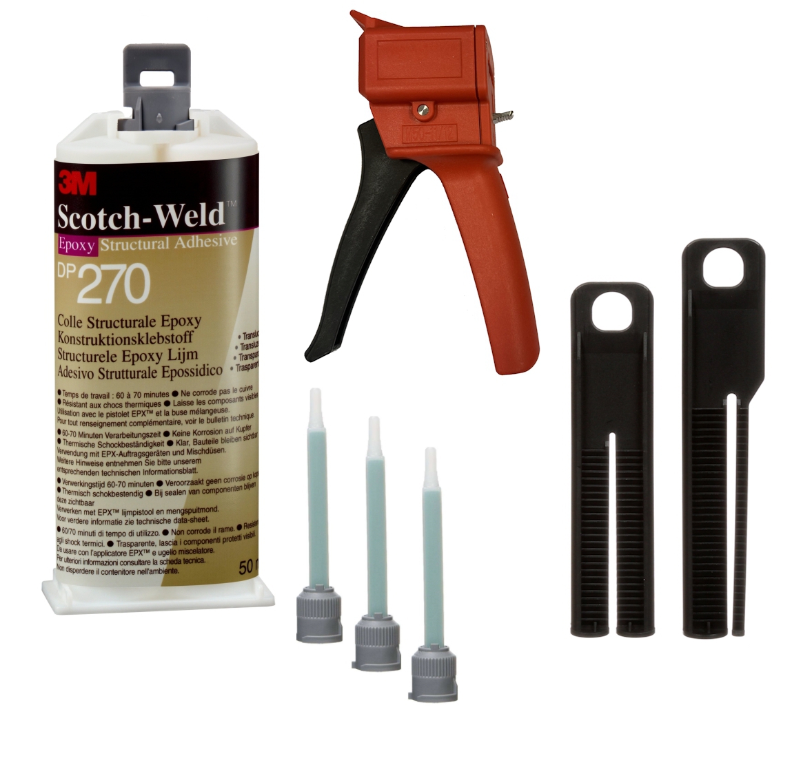 Starter set: 1x 3M Scotch-Weld 2-component construction adhesive EPX System DP270, black, 48.5 ml, 1x S-K-S hand tool for EPX 38 to 50 ml cartridges incl. feed piston 2:1