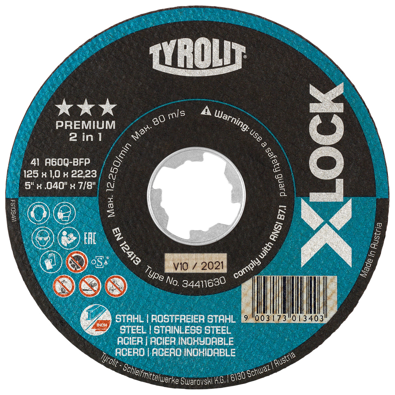 Tyrolit Cutting discs DxDxH 115x1.0x22.23 X-LOCK for steel and stainless steel