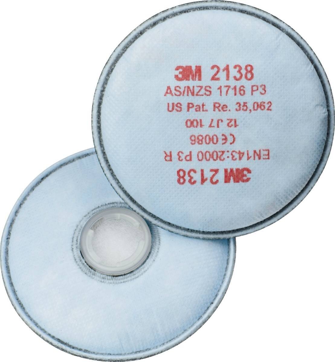 3M 2138 P3R Partikelfilter mit Aktivkohle mit zusätzlichem Schutz gegen organische Gase und Dämpfe unter Grenzwert sowie Ozon bis zum 10-fachen des Grenzwertes. Ideal zum Schweissen
