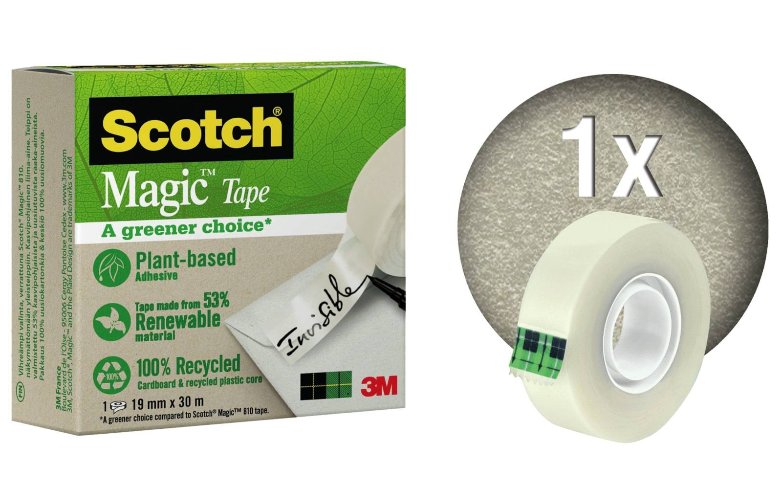 3M Scotch Magic A Greener Choice adhesive tape 1 roll 19 mm x 30 m