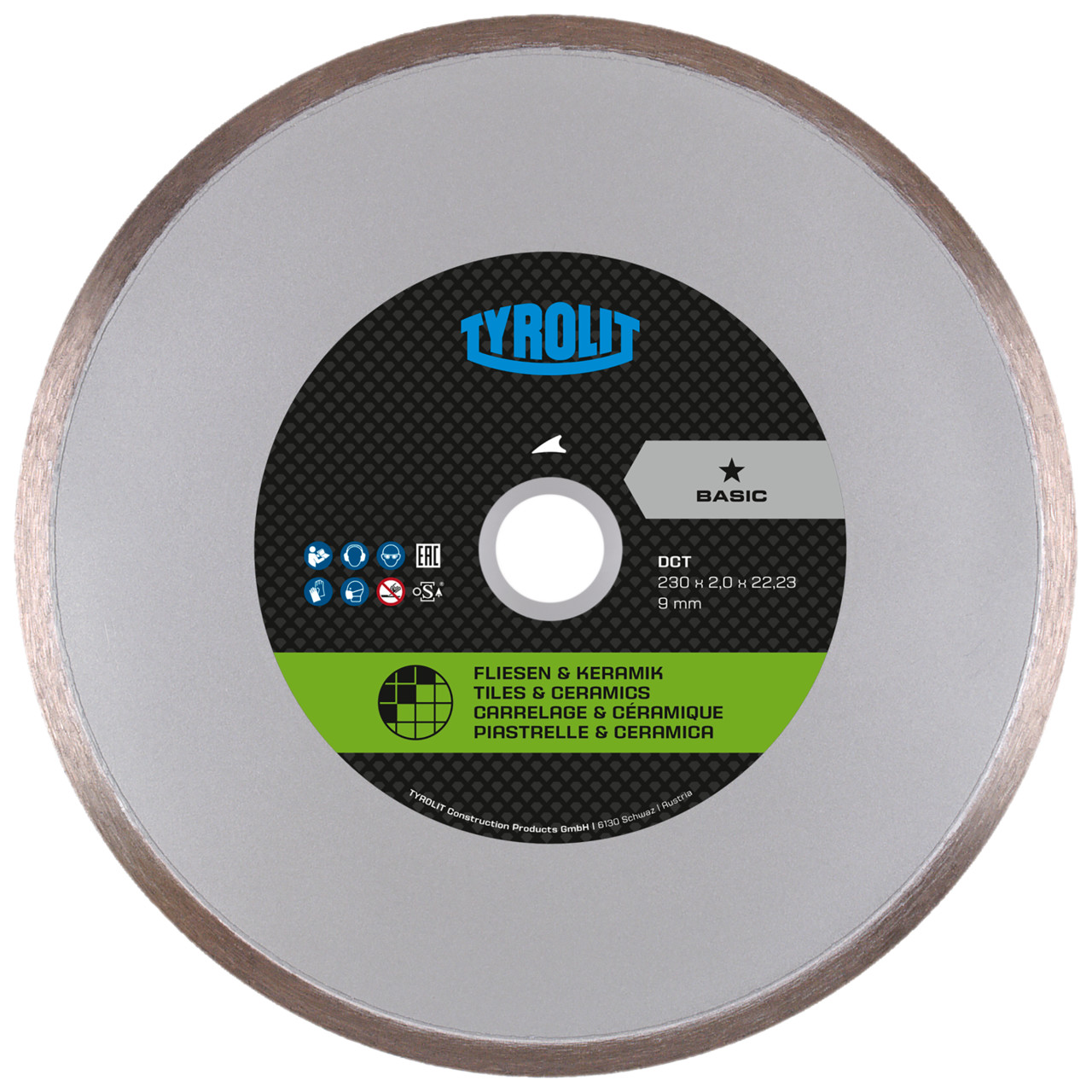 Tyrolit Hojas de sierra de corte en seco DxDxH 230x2x22,23 DCT, forma: 1A1R (disco de corte con disco de corte continuo), Art. 475986