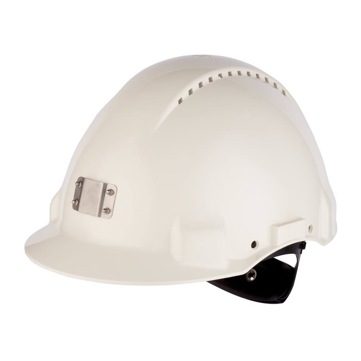 3M G3000 safety helmet G3000NUV-10-VI in white, uvicator, ratchet fastener, ventilated, plastic sweatband, lamp holder