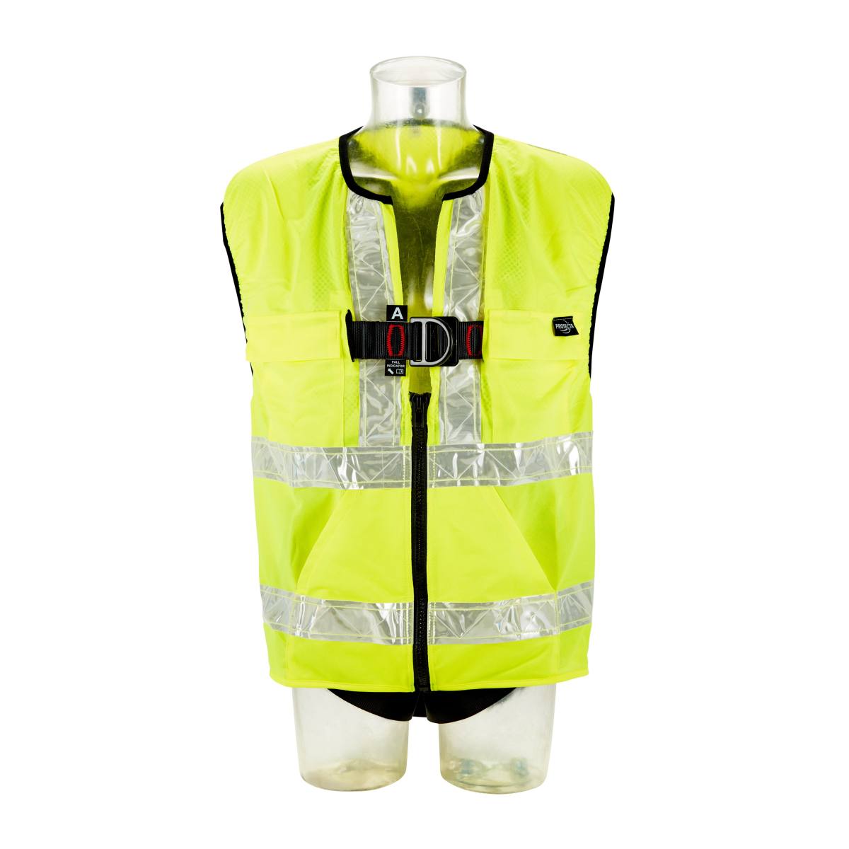 3M PROTECTA Safety harness - chest and rear fall arrest eyelets neon yellow high-visibility waistcoat Standard VS chest and rear fall indicators Belt end depot Label protection with labelling field black coated fittings Lanyard holder M/L