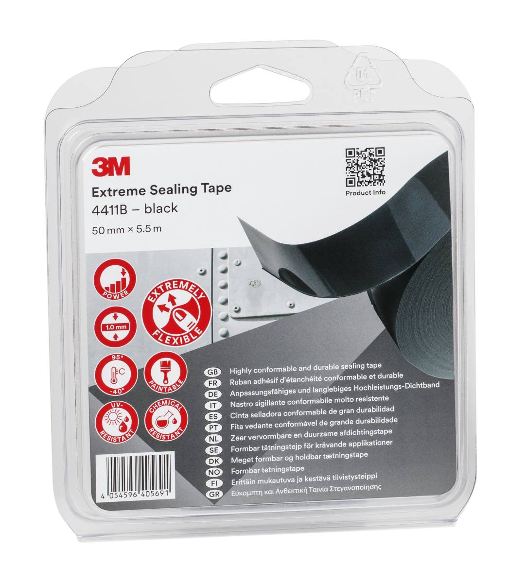 3M High-performance sealing tape 4411B, 50 mm x 5.5 m, 1 mm, black, blister pack