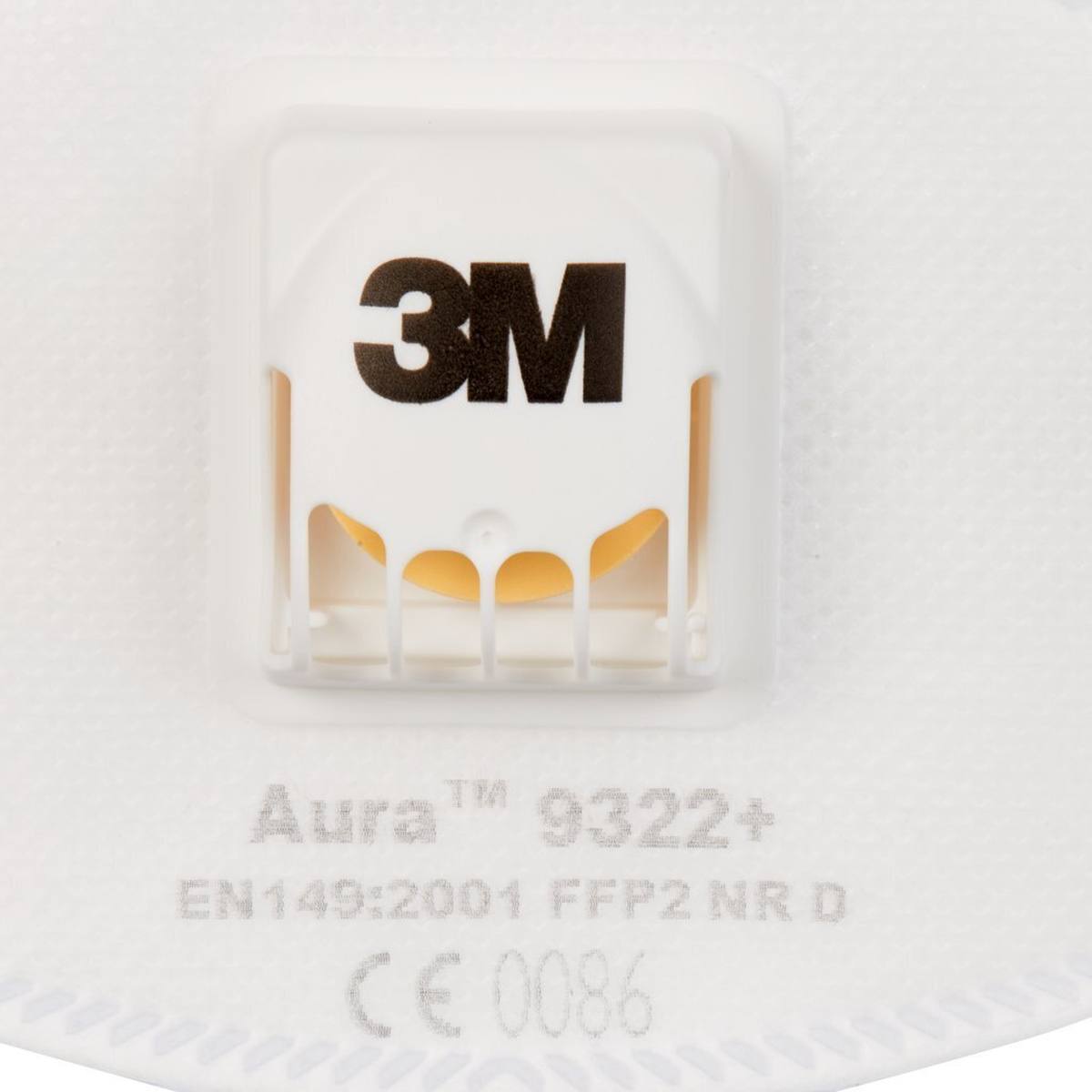 3M 9322+ Aura Masque de protection respiratoire FFP2 avec valve d'expiration Cool-Flow, jusqu'à 10 fois la valeur limite (emballage individuel hygiénique)