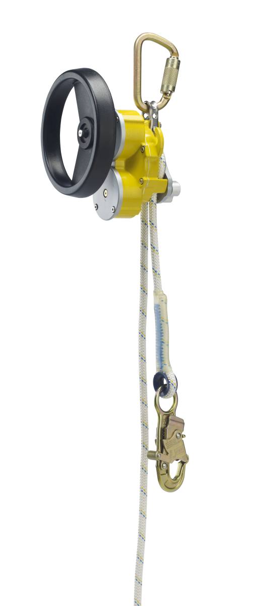 3M DBI-SALA Rollgliss R550 descender device with rescue crank, 2 independent centrifugal brakes, PowerDrive, 2 deflection points, rope brake, kernmantle rope, 9.5 mm, length 100 m, 2 x steel automatic carabiners opening width 19 mm on the rope, steel