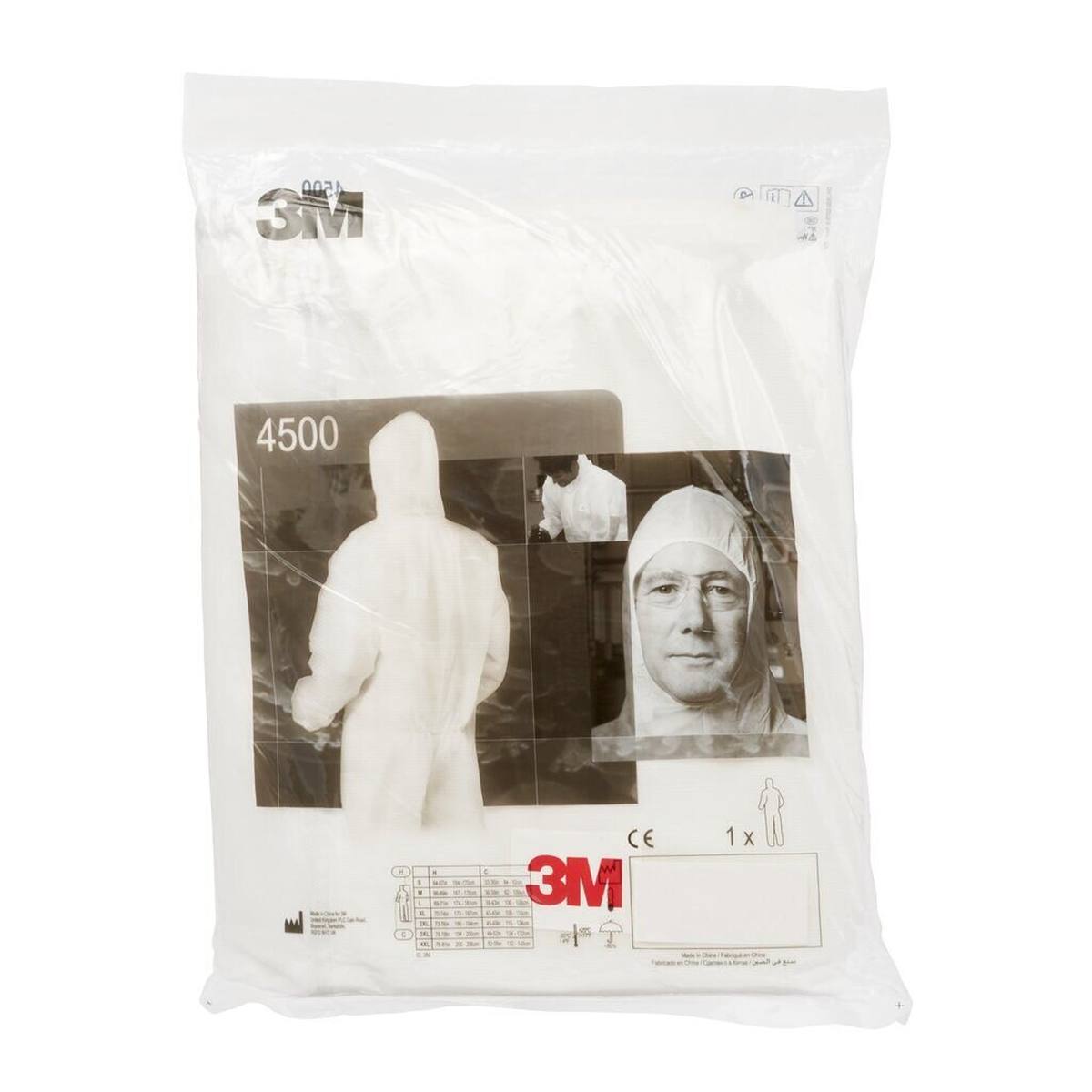 3M 4500 W Protective suit, white, CE, size 4XL, material polypropylene, elasticated cuffs