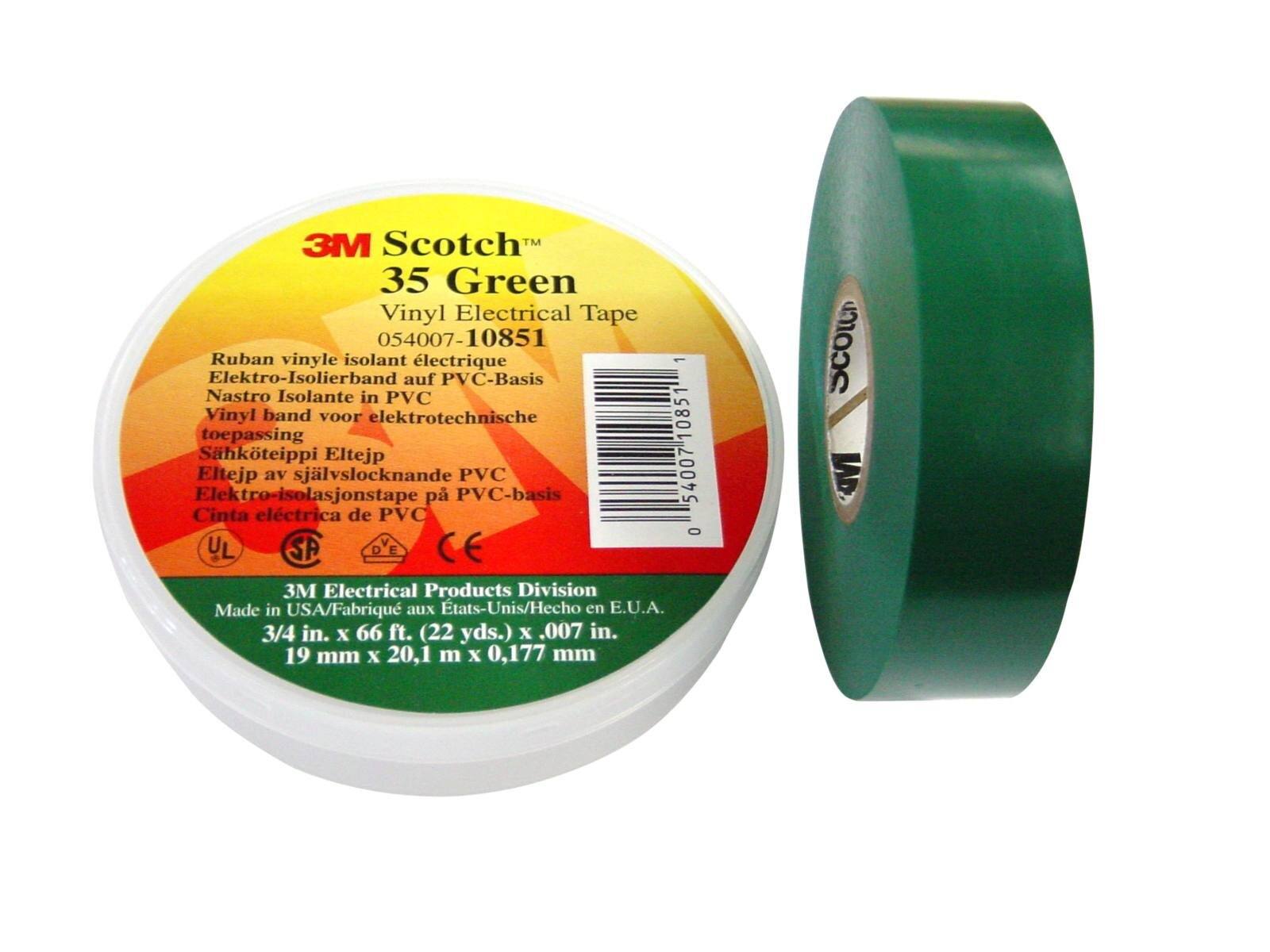 3M Cinta aislante eléctrica de vinilo Scotch 35, verde, 19 mm x 20 m, 0,18 mm