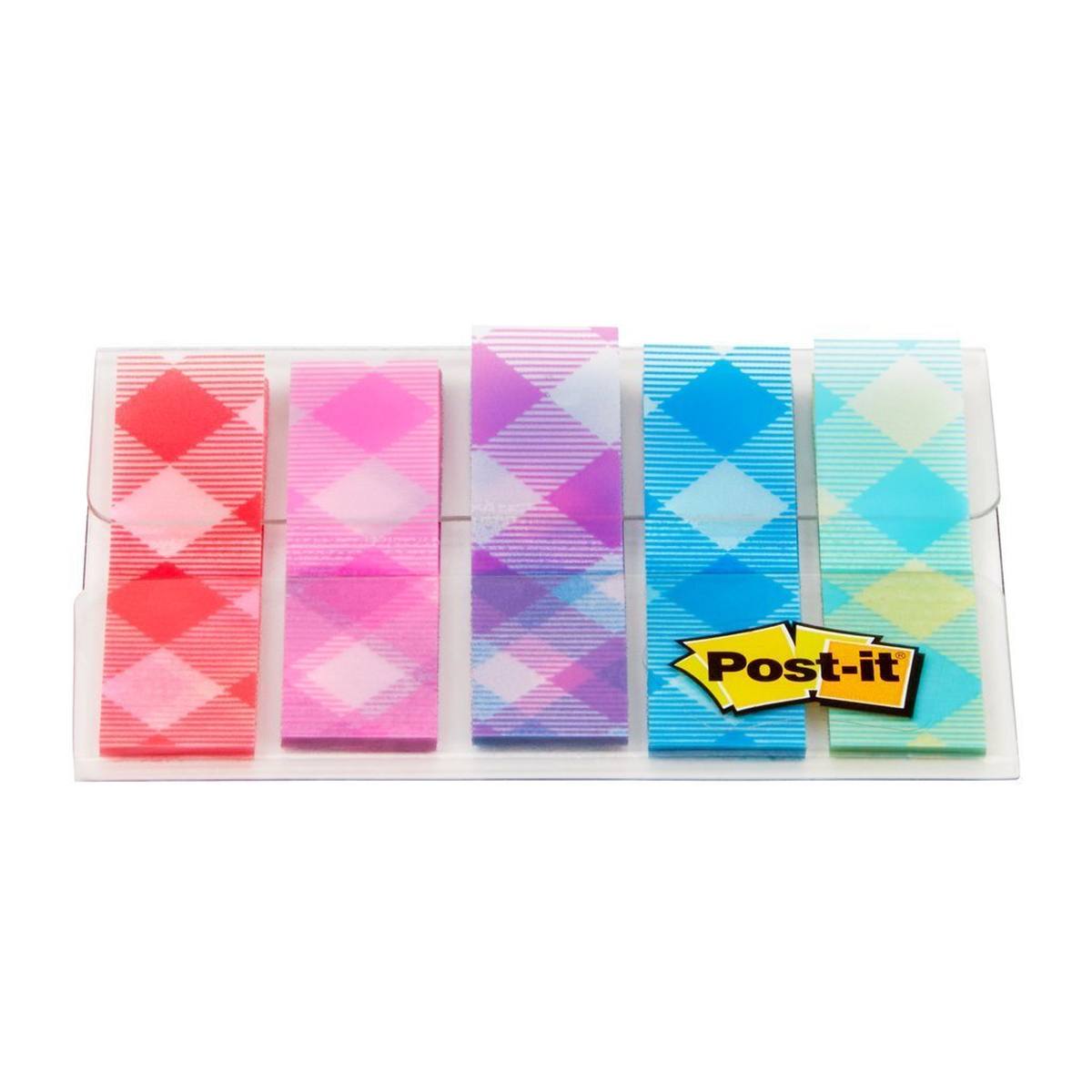 3M Post-it Index Mini 684-PLD5, 5 x 20 solid-coloured adhesive strips in a case, Gingham Collection, 11.9 mm x 43.2 mm