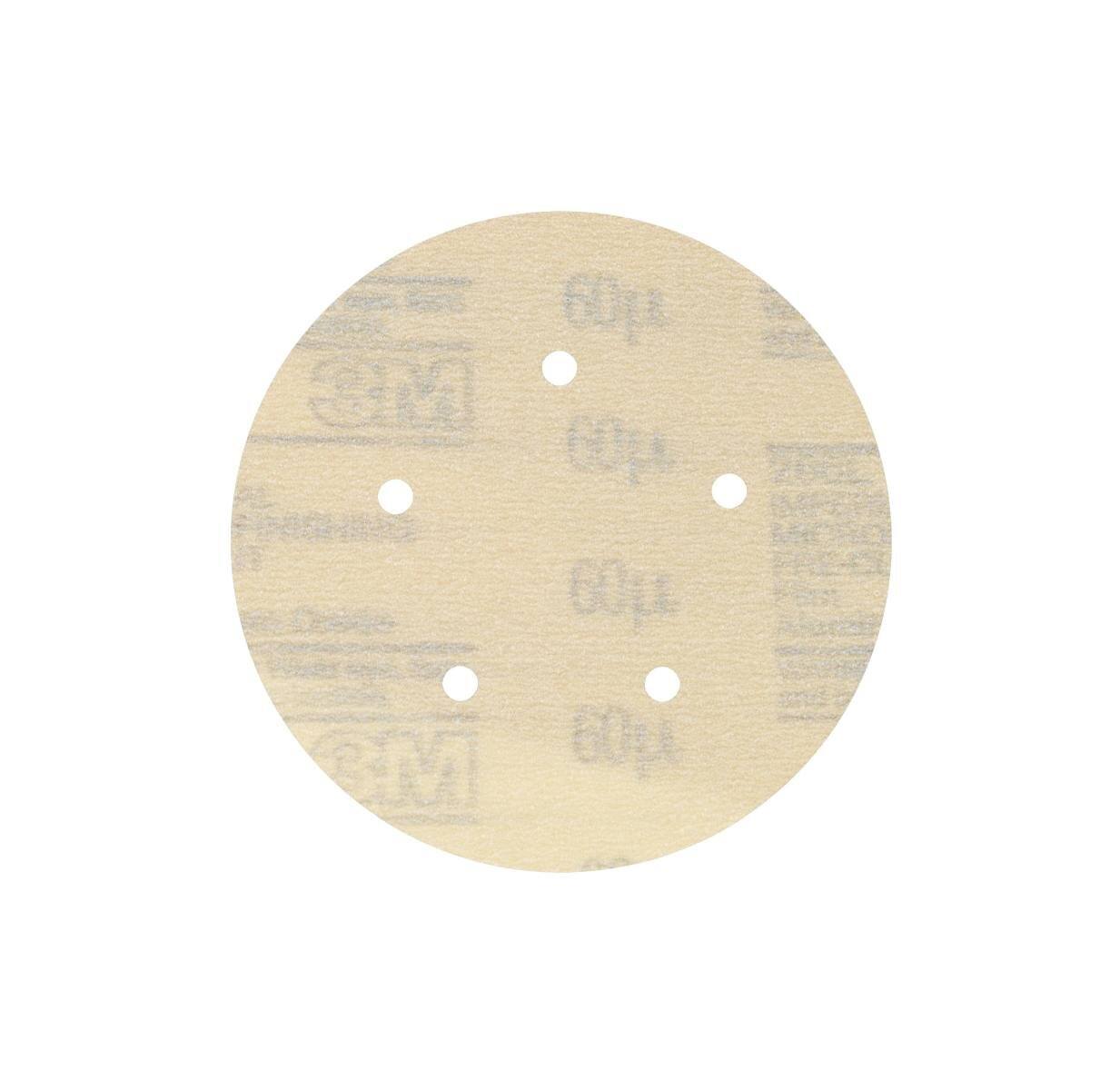 3M Hookit Velcro-backed microfinishing film disc 266L, 125 mm, 60 microns, LD500A, 5 holes