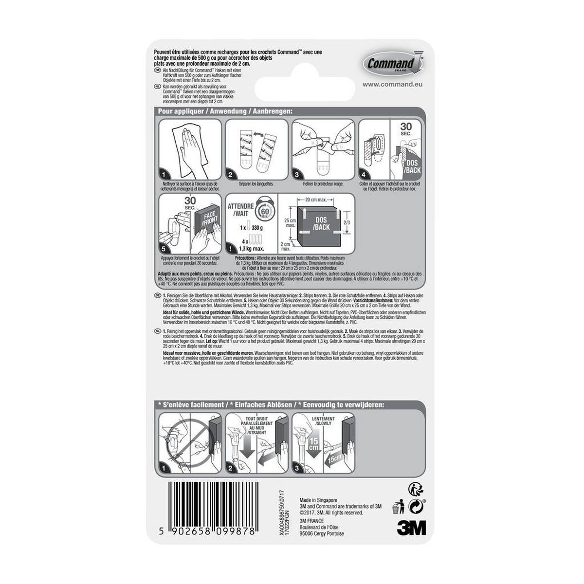 3M Command refill strips S, 17022, 16 white strips S, up to 450 g load capacity