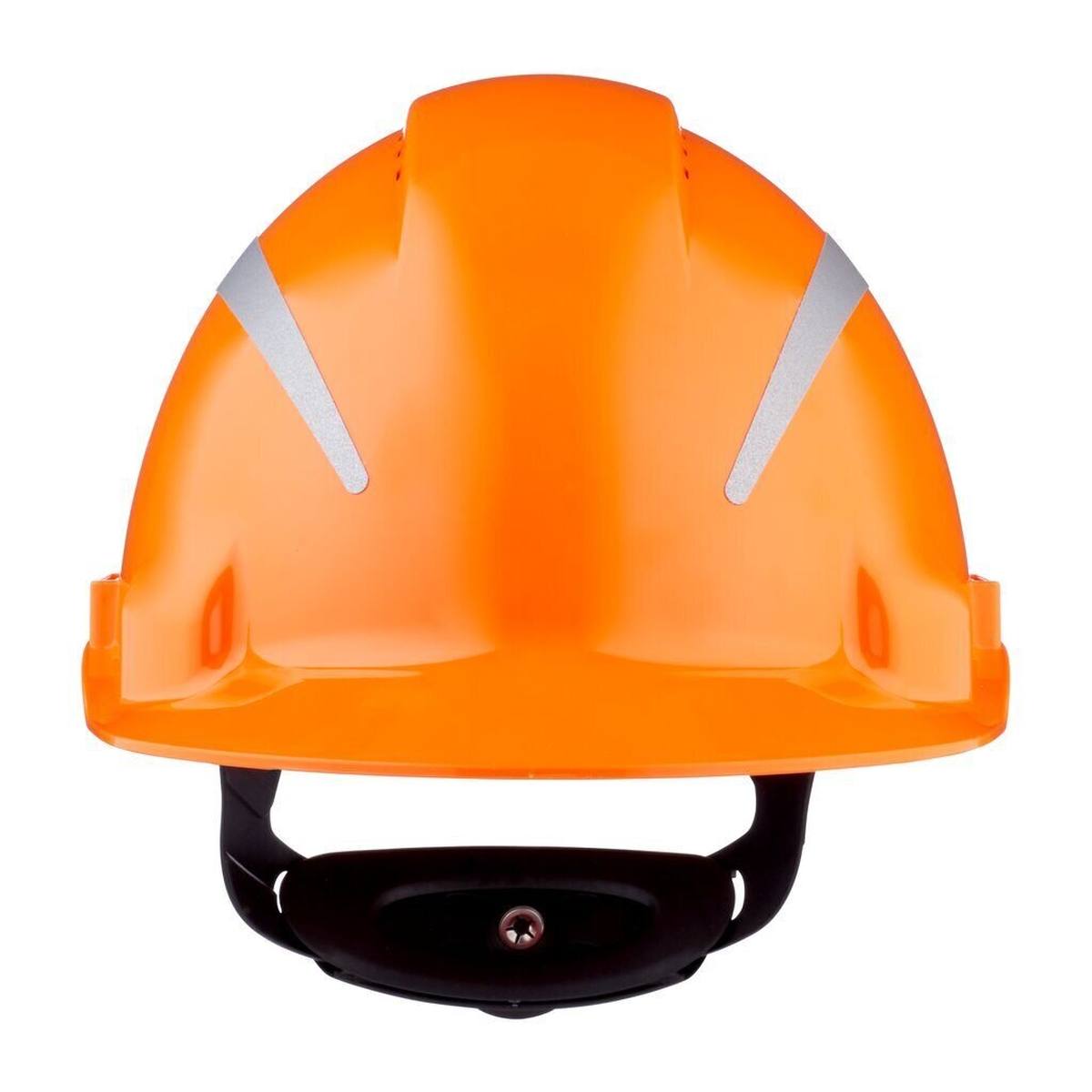 3M G3000 safety helmet with UV indicator, orange, ABS, ventilated ratchet fastener, plastic sweatband, reflective sticker