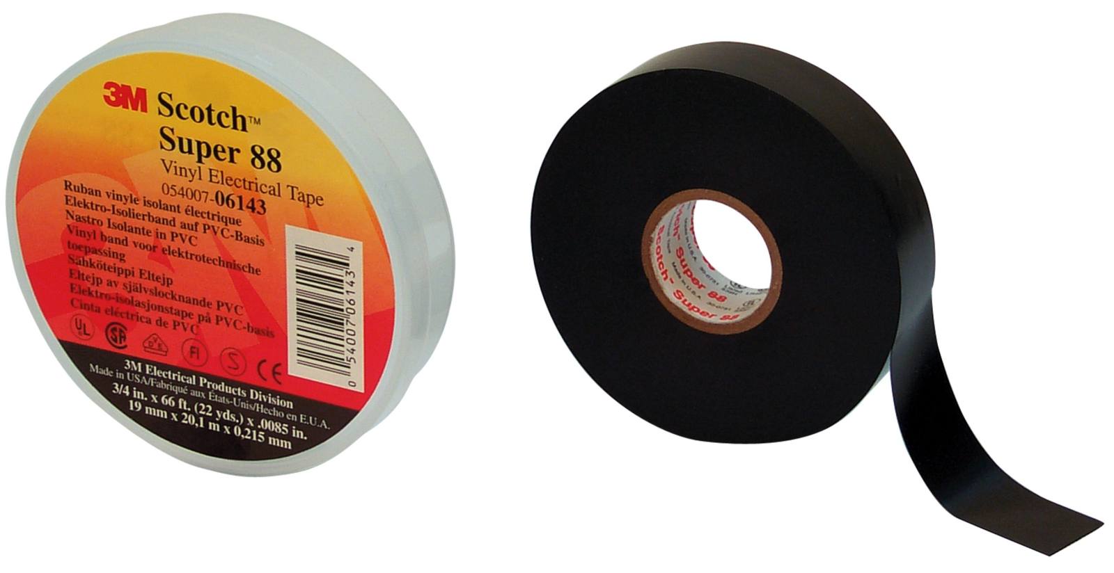 3M Scotch Super 88 Vinyl Elektro-Isolierband, Schwarz 19 mm x 20 m, 0,22 mm, in einer Box
