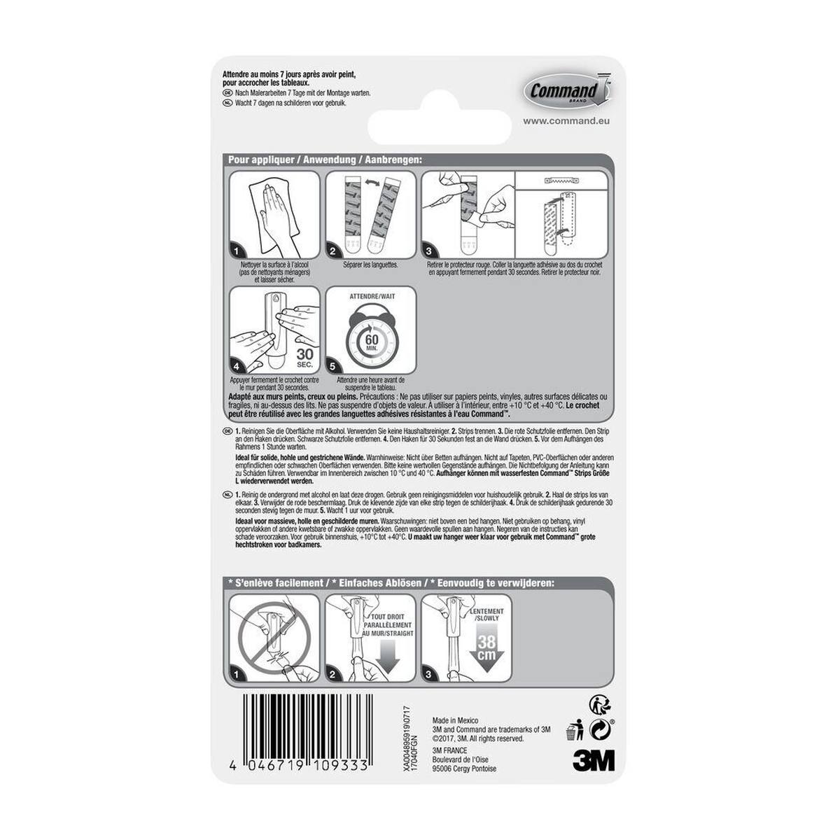 3M Command picture nail L, 1 plastic hook, load capacity up to 2.3 kg 2 white Command Strips in size L