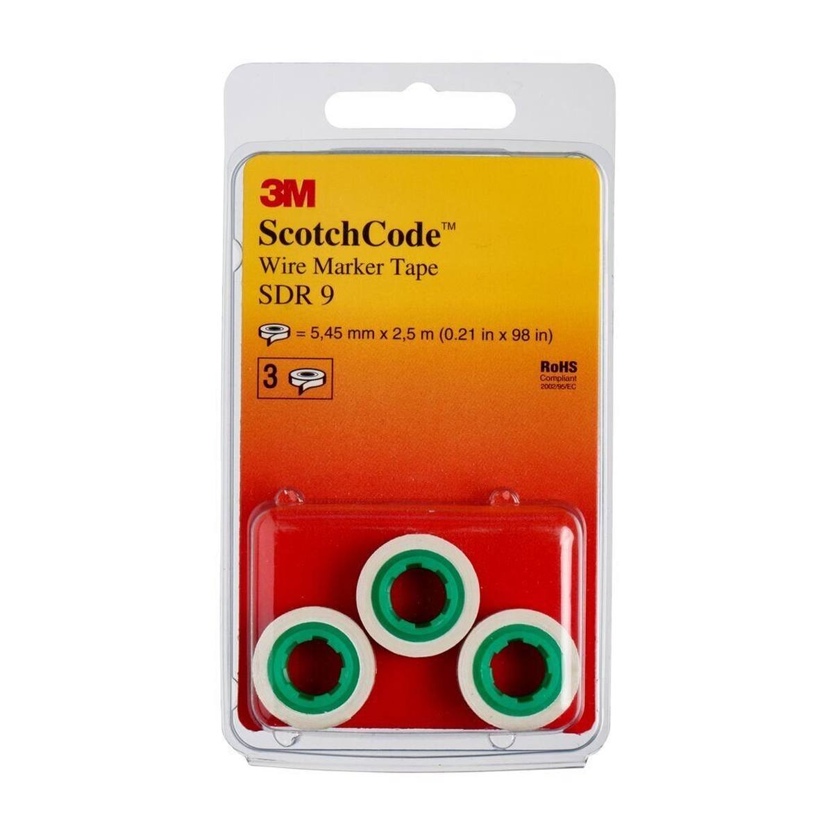 3M ScotchCode SDR-9 cable marker refill rolls, number 9, pack of 3