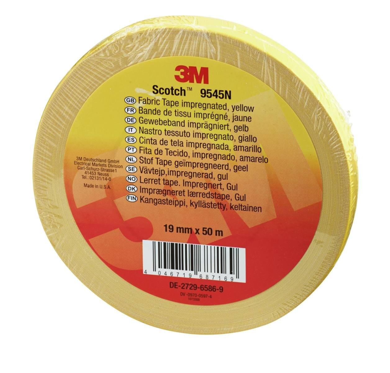 3M Scotch 9545N Impregnated fabric tape, yellow, 19 mm x 50 m, 0.3 mm