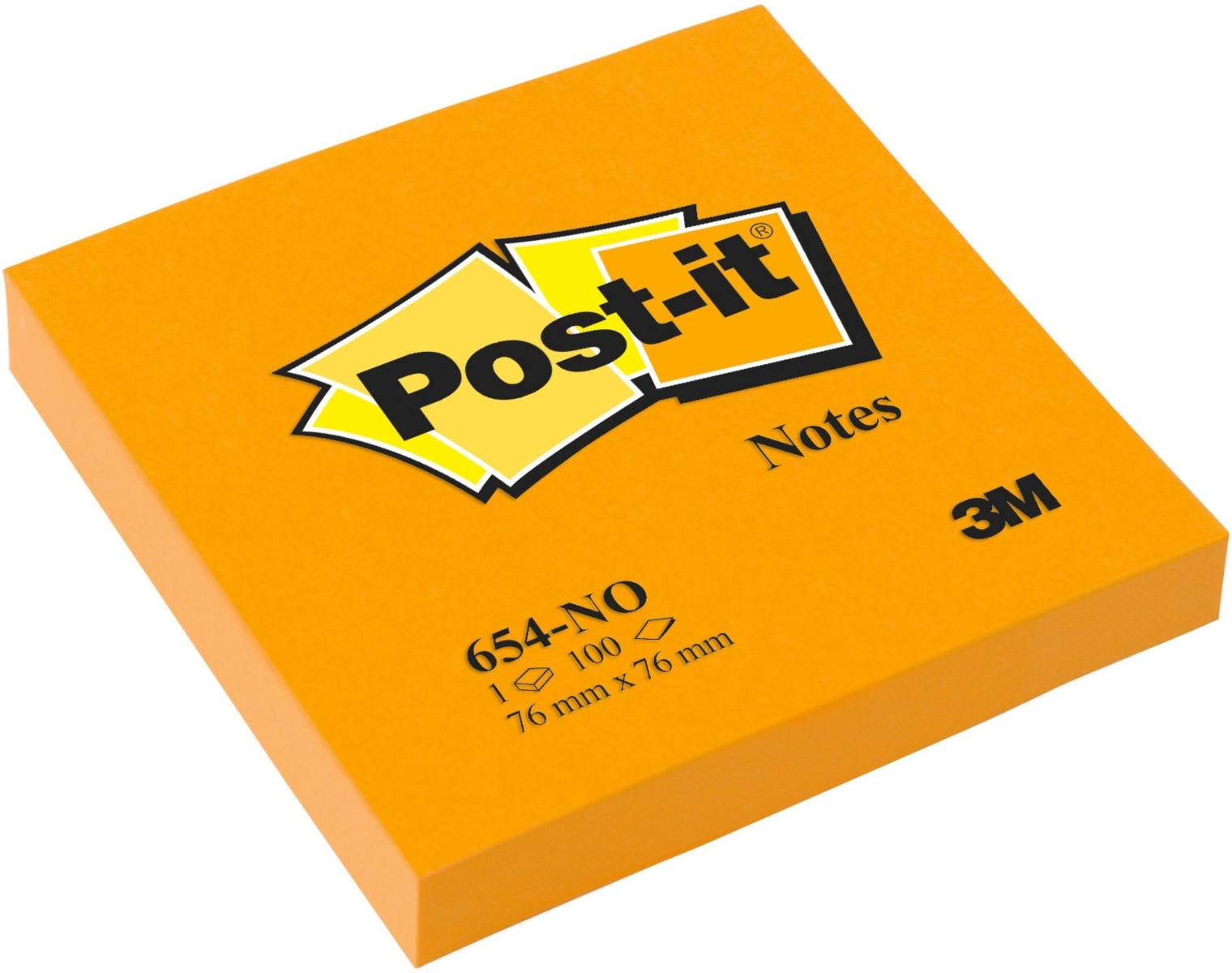 3M Post-it Notes 654NOR, 76 mm x 76 mm, neonorange, 1 Block à 100 Blatt