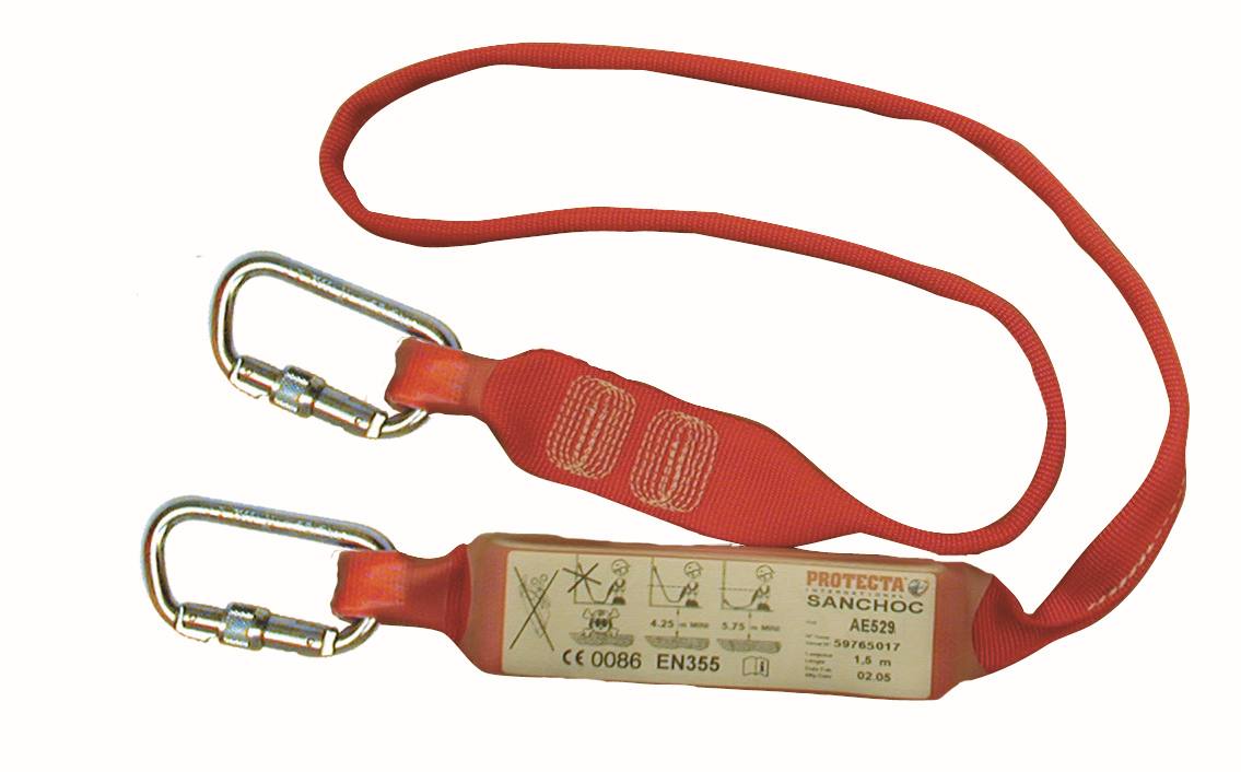3M PROTECTA Sanchoc lanyard with strap energy absorber, length: 2.0 m, webbing 45 mm, 2 screw carabiners AJ501 opening width 17 mm, 2.0 m
