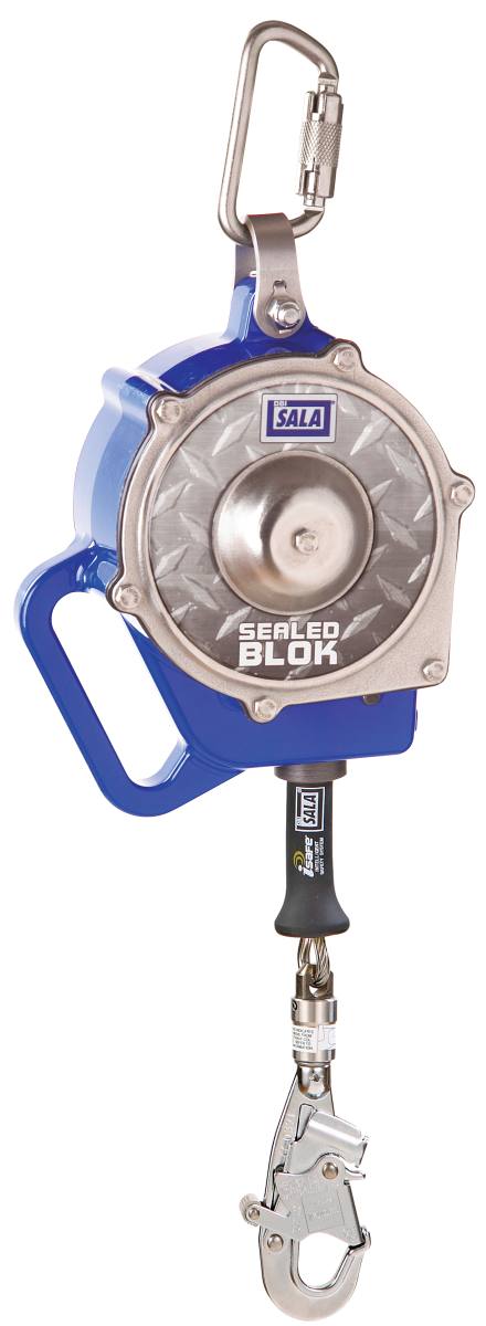 3M DBI-SALA Sealed-Blok Sealed fall arrester, length: 9m, aluminum housing, stainless steel cable 5 mm, automatic stainless steel swivel carabiner with fall indicator, opening width 18 mm, 3M Connected Safety-ready RFID tag for inspection, 9.0 m