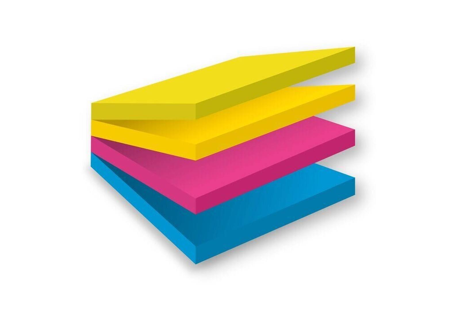 3M Post-it Super Sticky Multi Notes 2014BYFG, 4 pads van 75 vellen, neongroen, ultrablauw, -geel, -roze, 76 mm x 76 mm, ophangbaar, PEFC gecertificeerd