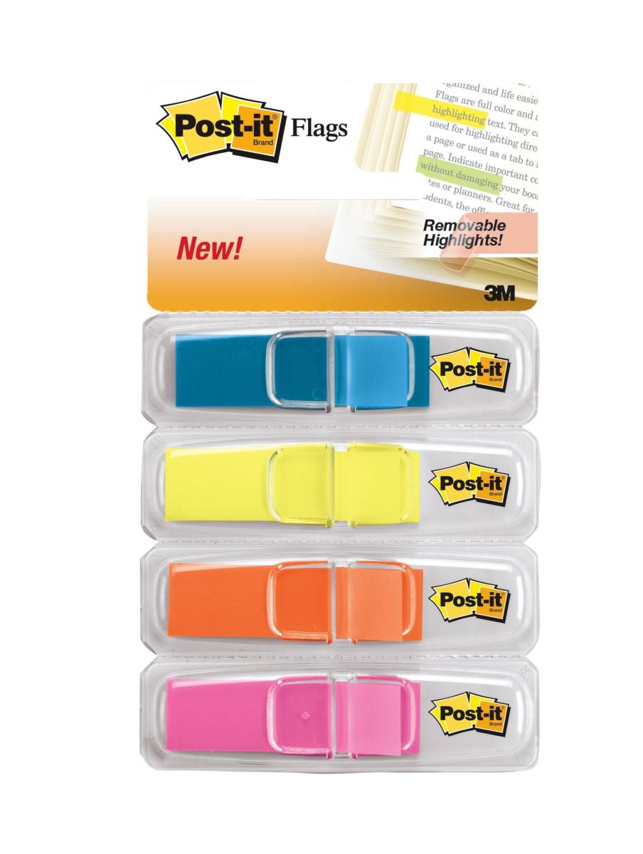 3M Post-it Index Mini 683-4ABX, 11,9 x 43,2 mm, groen, oranje, roze, turkoois, 4 x 35 zelfklevende strips in een doosje