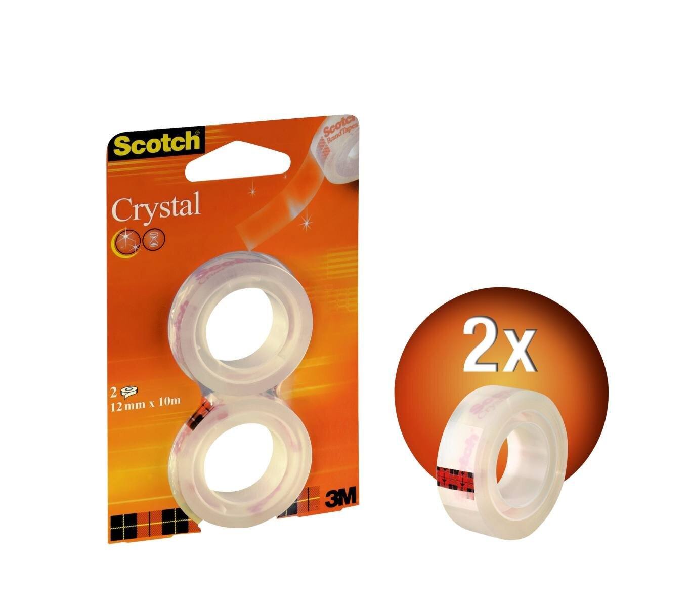 3M Scotch Crystal Klebeband Nachfüllpackung mit 2 Rollen 12 mm x 10 m, transparent, 6-1210R2