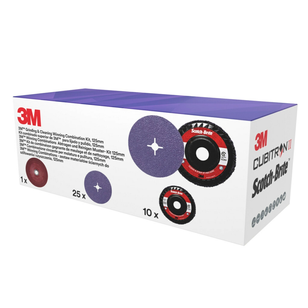 3M sanding and cleaning set, 25x 125 mm 3M Cubitron II fiber disc 982CX P36 and 10x 3M Scotch-Brite Clean and Strip XT Pro S coarse cleaning disc 125 mm , with 1x high-performance fiber disc backing pad