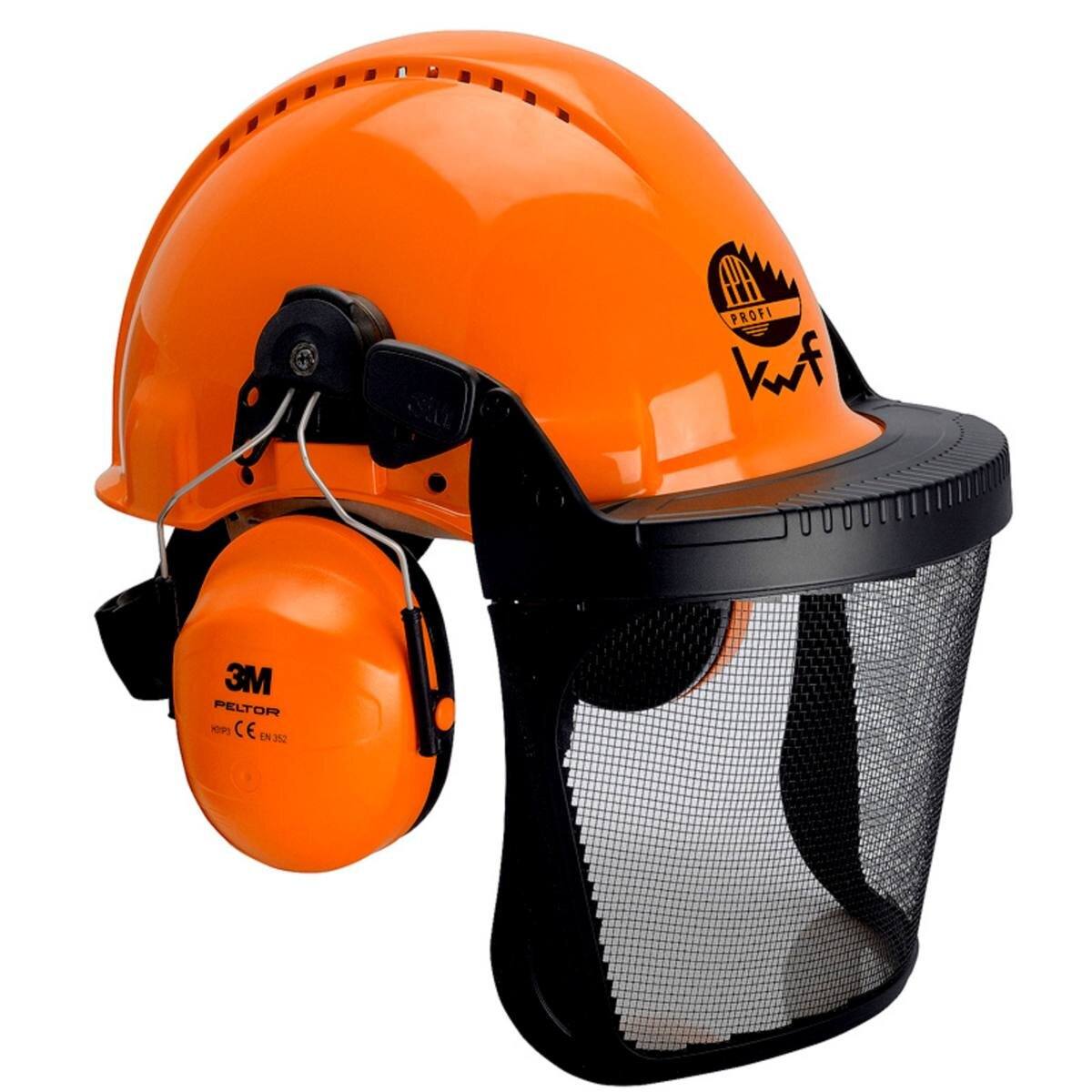 3M G3000 Kopfschutz-Kombination 3MO315C in Orange mit H31P3E Kapseln, Ratschensystem, Visier 5C Edelstahl, Leder-Schweißband, KWF-Logo