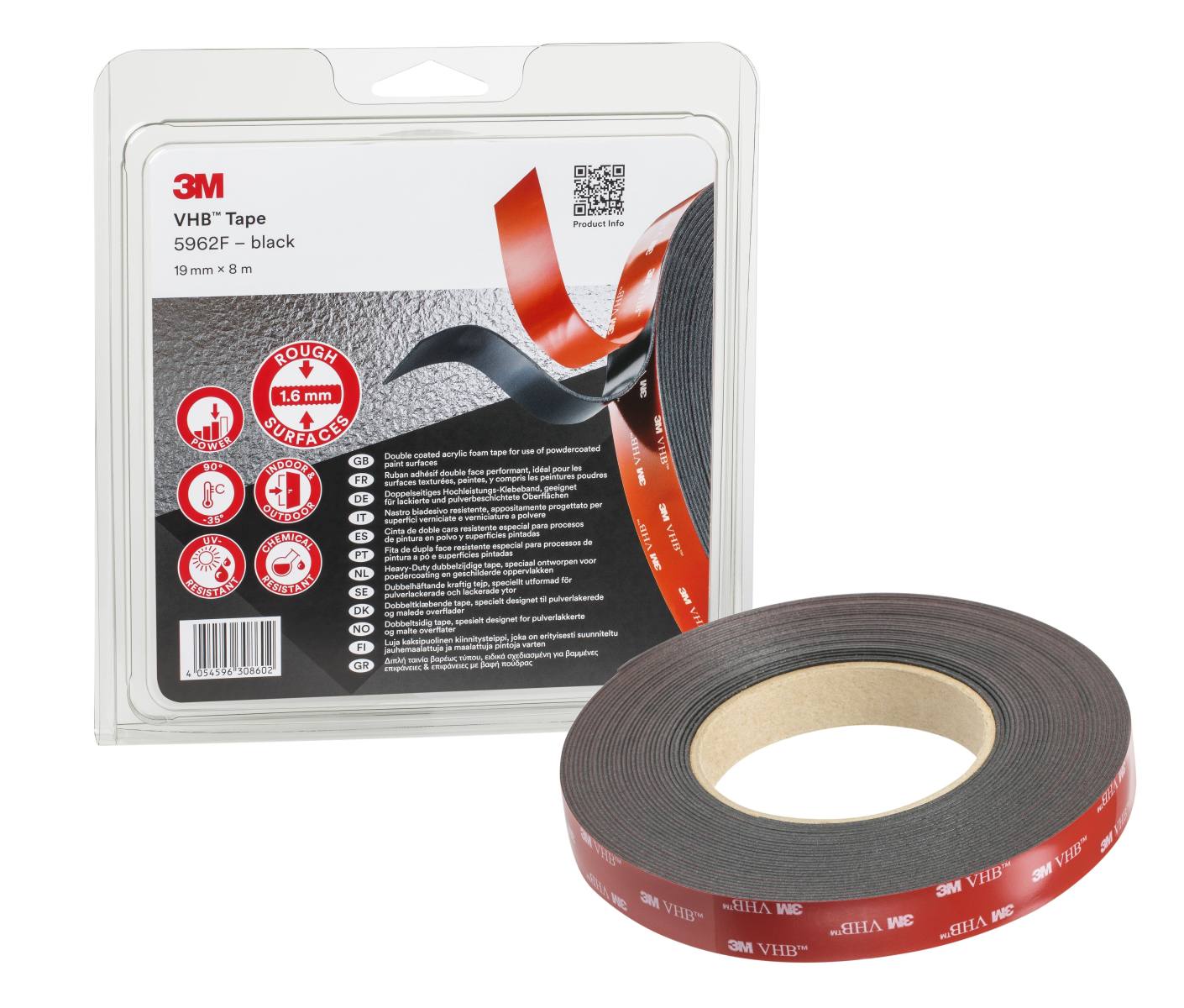 3M VHB Adhesive tape 5962F, black, 19 mm x 8 m, 1.6 mm, blister pack