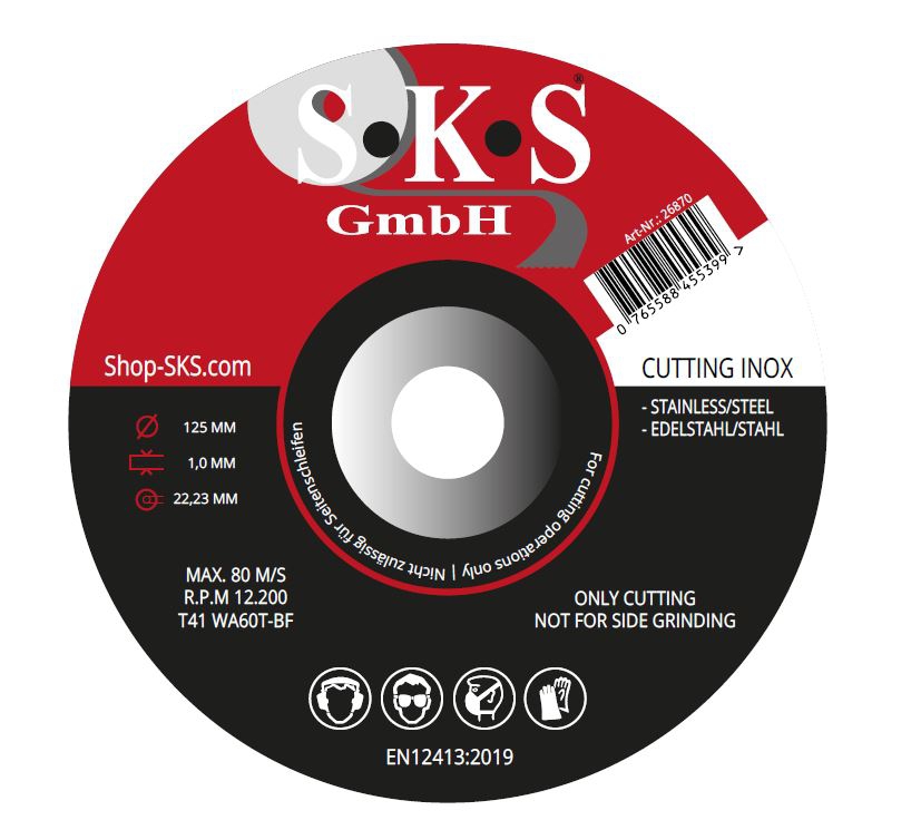 S-K-S cut-off wheel, 125 mm, 1.0 mmm 22.23 mm, 2in1 for steel and stainless steel