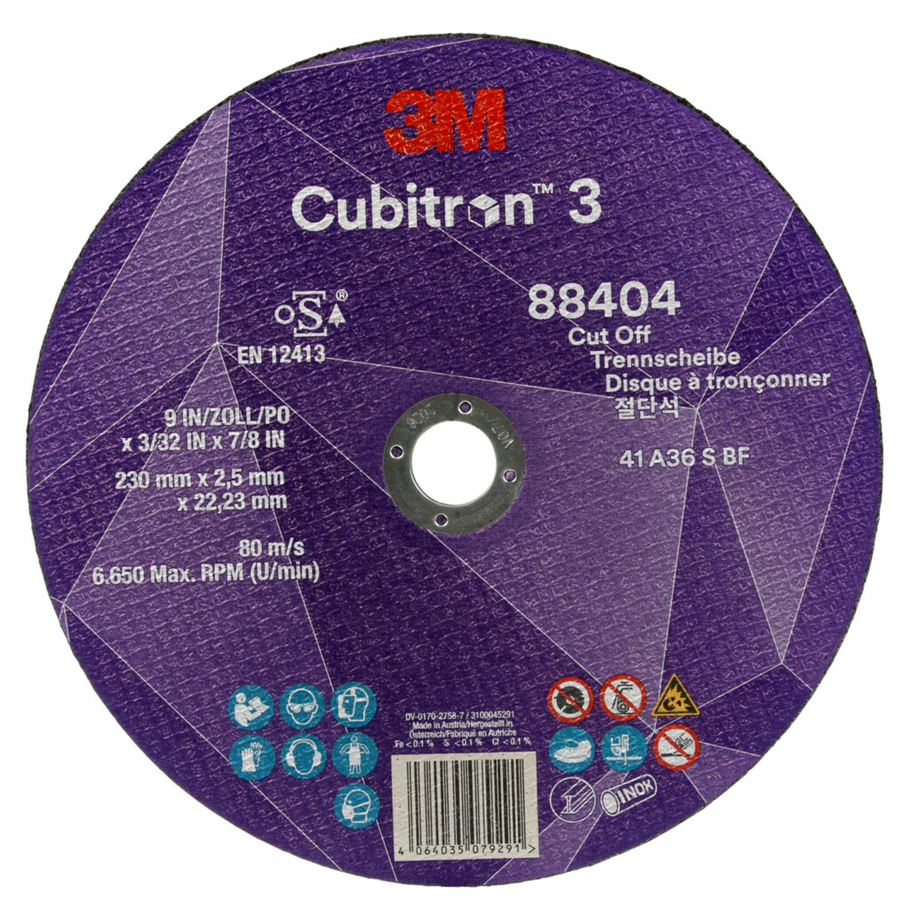 Disco de corte 3M Cubitron 3, 230 mm, 2,5 mm, 22,23 mm, 36 , tipo 41 #88404