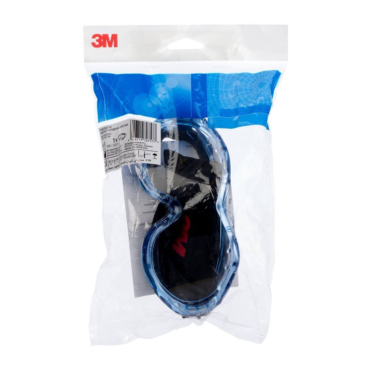 3M Fahrenheit Schutzbrille für Helme mit Acetat/Hardium-Beschichtung AS/AF/UV, PC, klar, mit Schaumstoff, unbelüftet, Nylon-Kopfband, inkl. Mikrofaserbeutel FheitSAH
