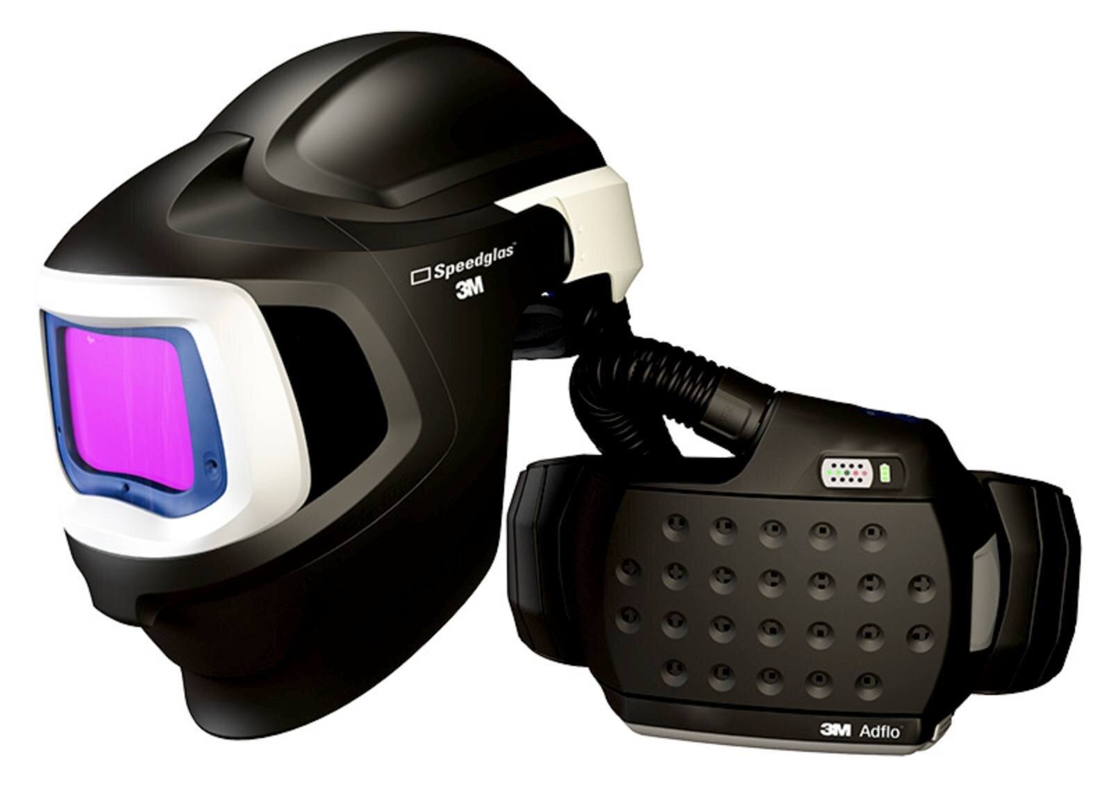 3M Speedglas 9100 MP welding mask, with 9100XXi ADF, with Adflo blower respirator, air hose, adapter, air flow meter, pre-filter, spark arrestor, particle filter, lithium battery, charger, bag #577726