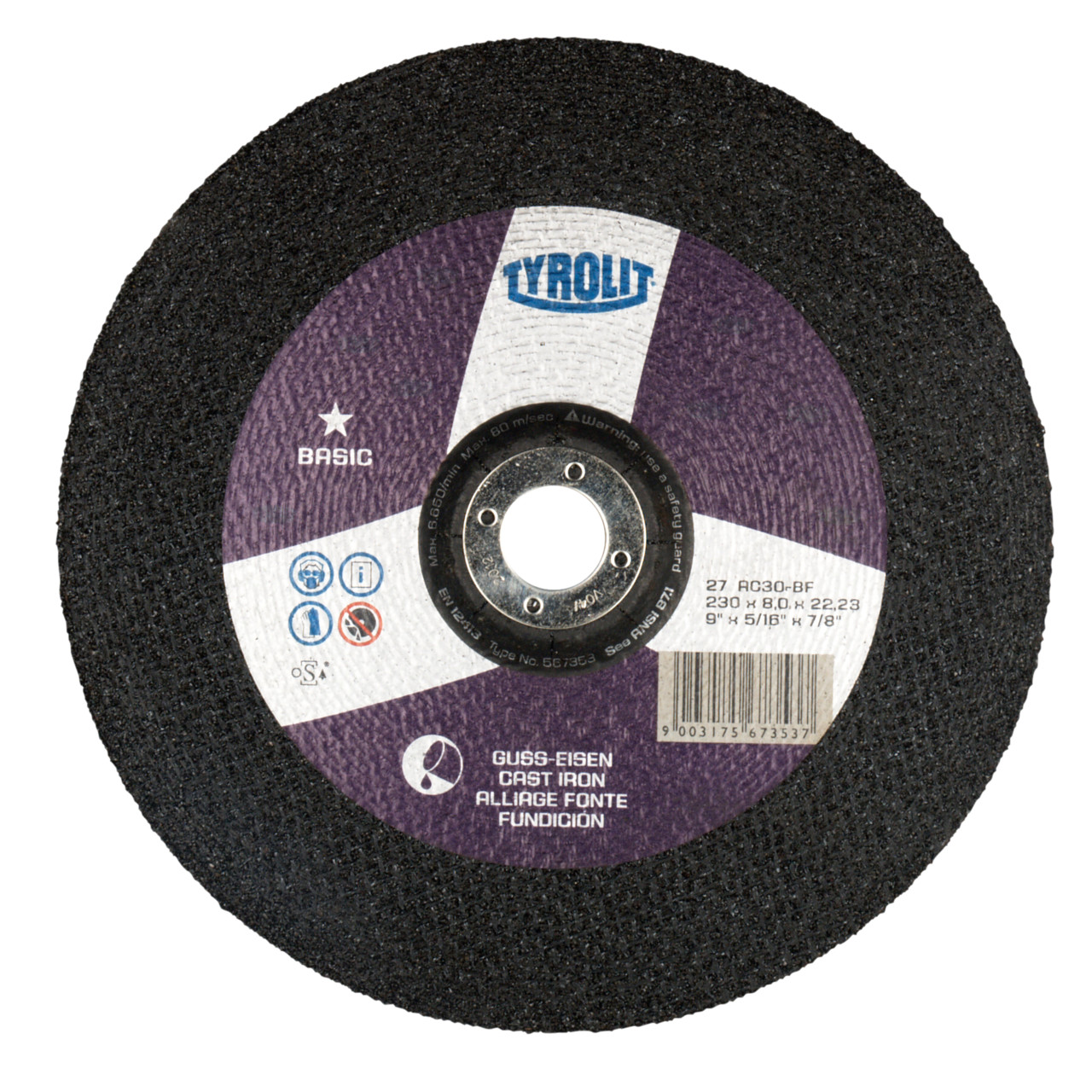 Tyrolit Roughing disc DxUxH 230x8x22.23 For cast iron, shape: 27 - offset version, Art. 567353