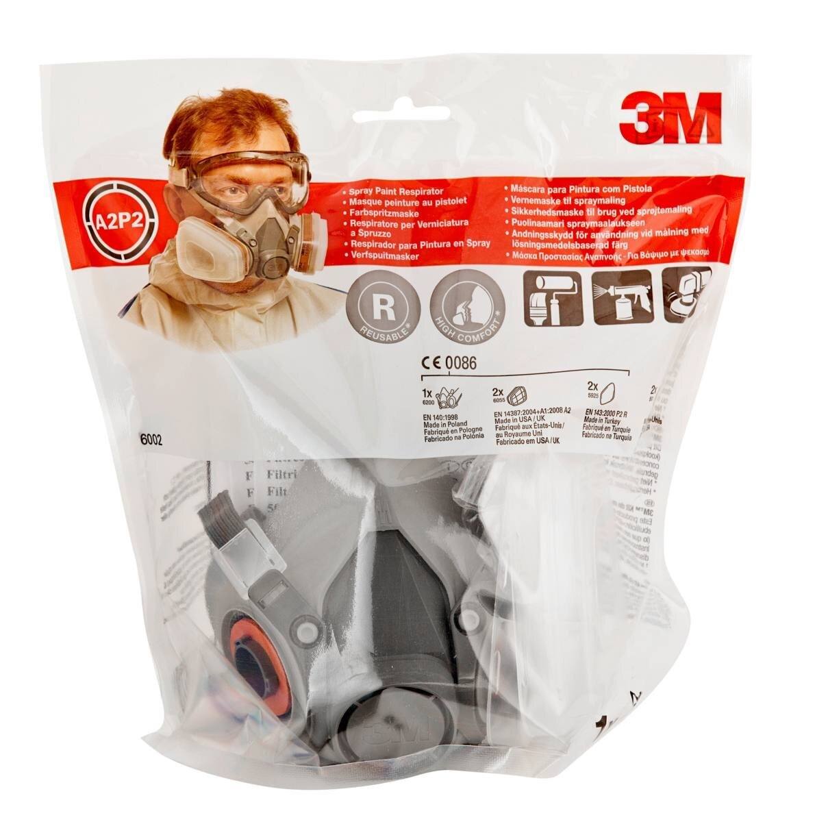 3M 6000 set 1x 3M 6200M half mask, 2x 6055 A2 filter, 2x 5925 P2R particle filter, 2x 501 filter cover