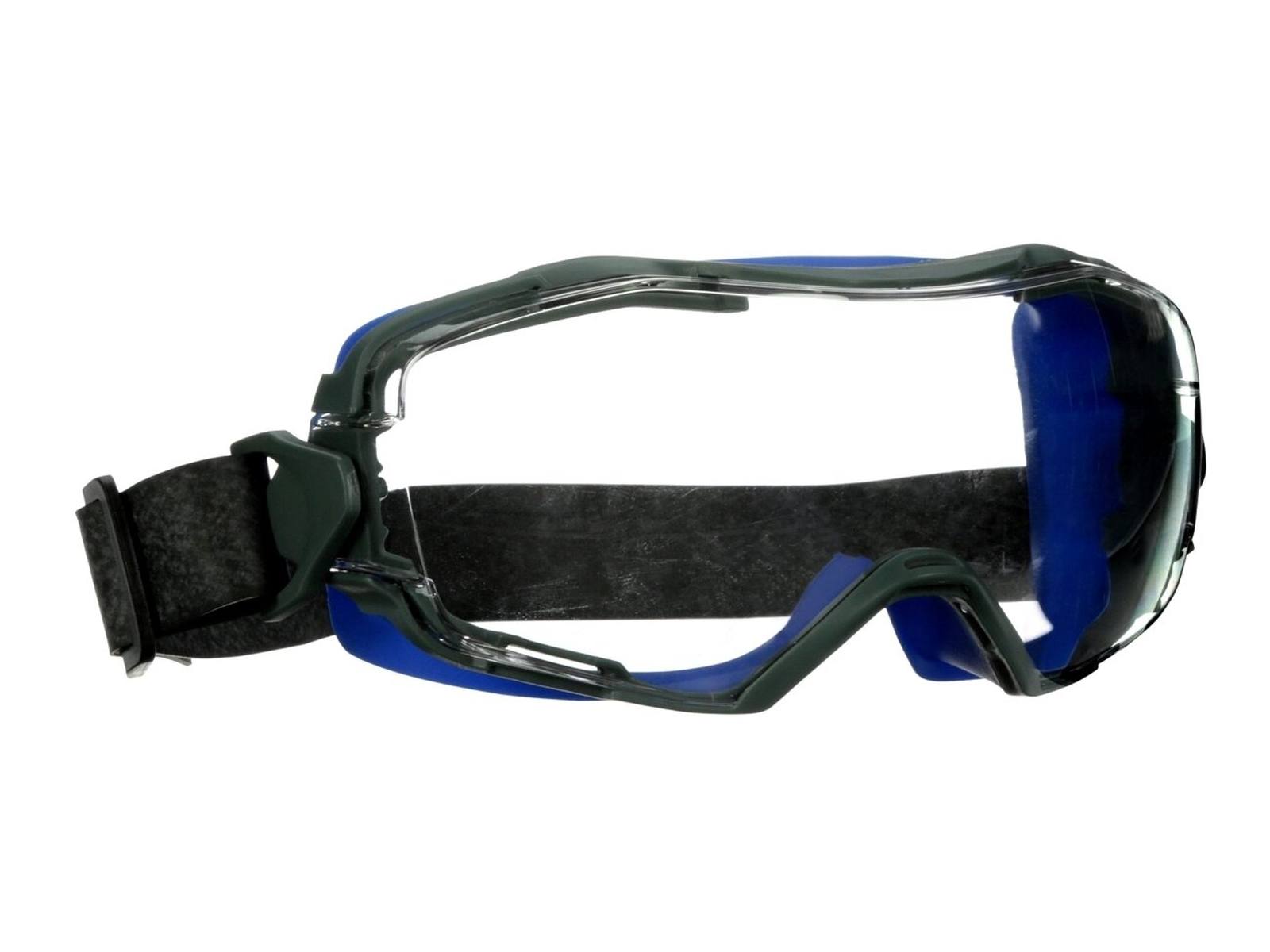 3M Gafas de visión total GoggleGear 6000, montura azul, correa de neopreno, revestimiento antivaho/antirayaduras Scotchgard (K&amp;N), lente transparente, GG6001NSGAF-BLU-EU