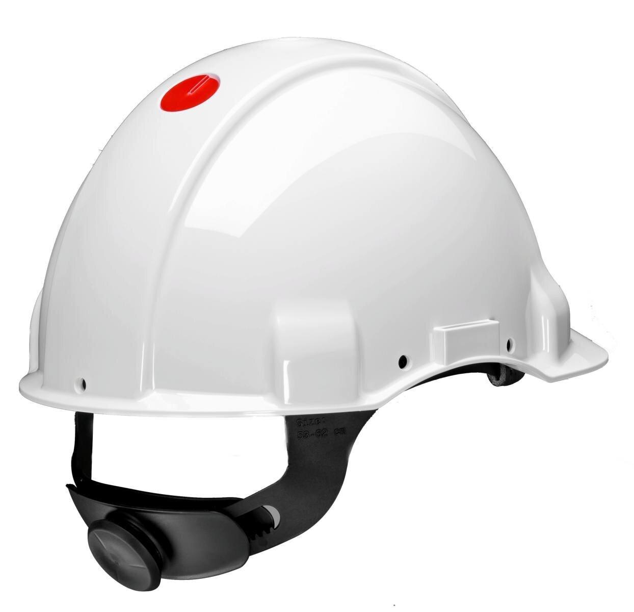3M Safety helmet, Uvicator, ratchet fastening, non-ventilated, dielectric 1000 V, leather sweatband, white, G3001MUV1000V-VI