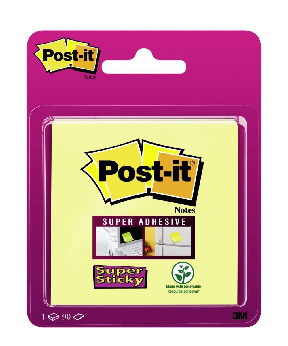 3M Post-it Super Sticky Notes 6920CY, 1 blocnote van 90 vellen, geel, 76 mm x 76 mm, ophangbaar, PEFC gecertificeerd